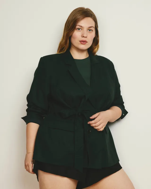 Belted Double Breasted Linen Blend Blazer - Forest Green made by Universal Standard