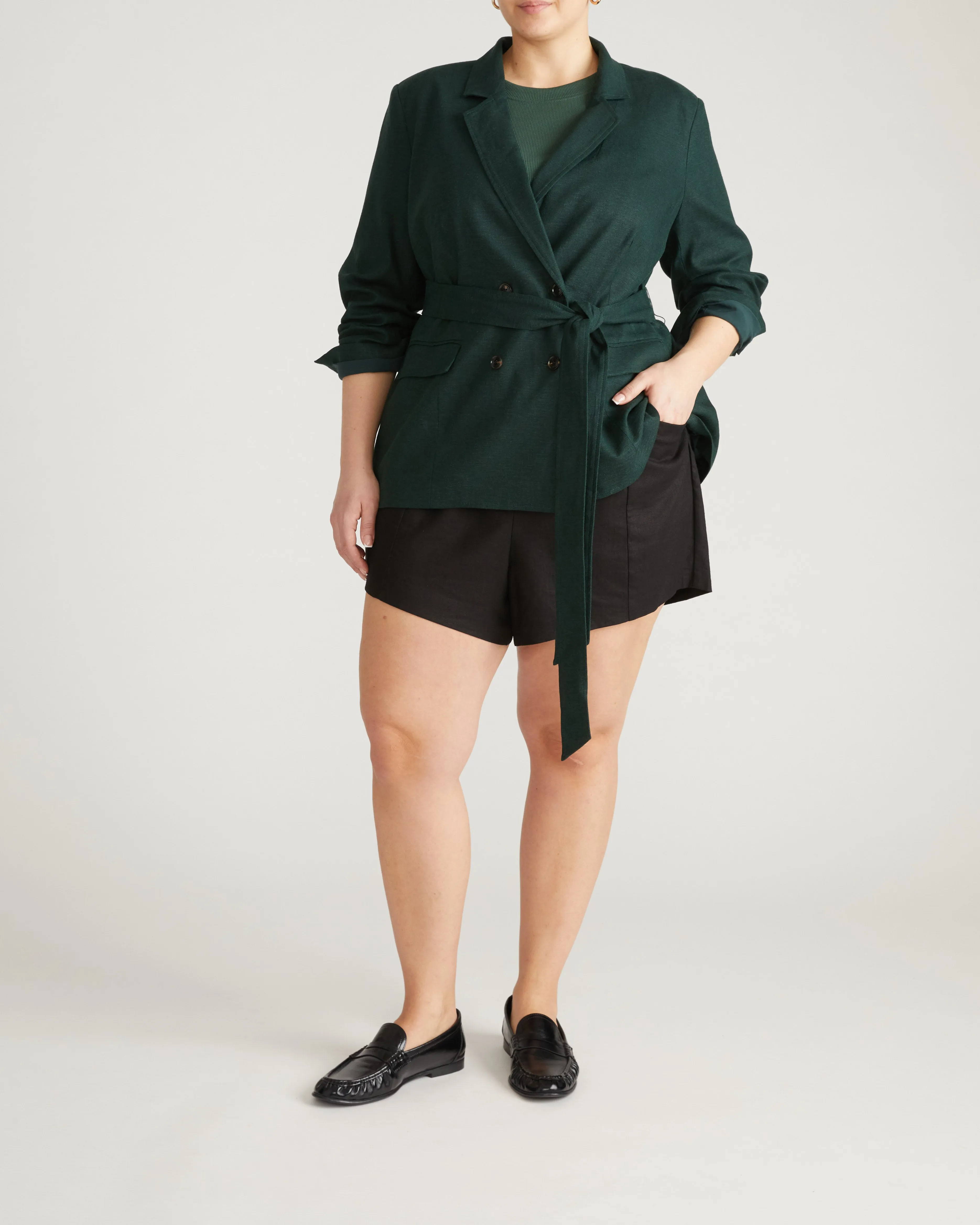 Belted Double Breasted Linen Blend Blazer - Forest Green sold by Universal Standard product image thumbnail 4