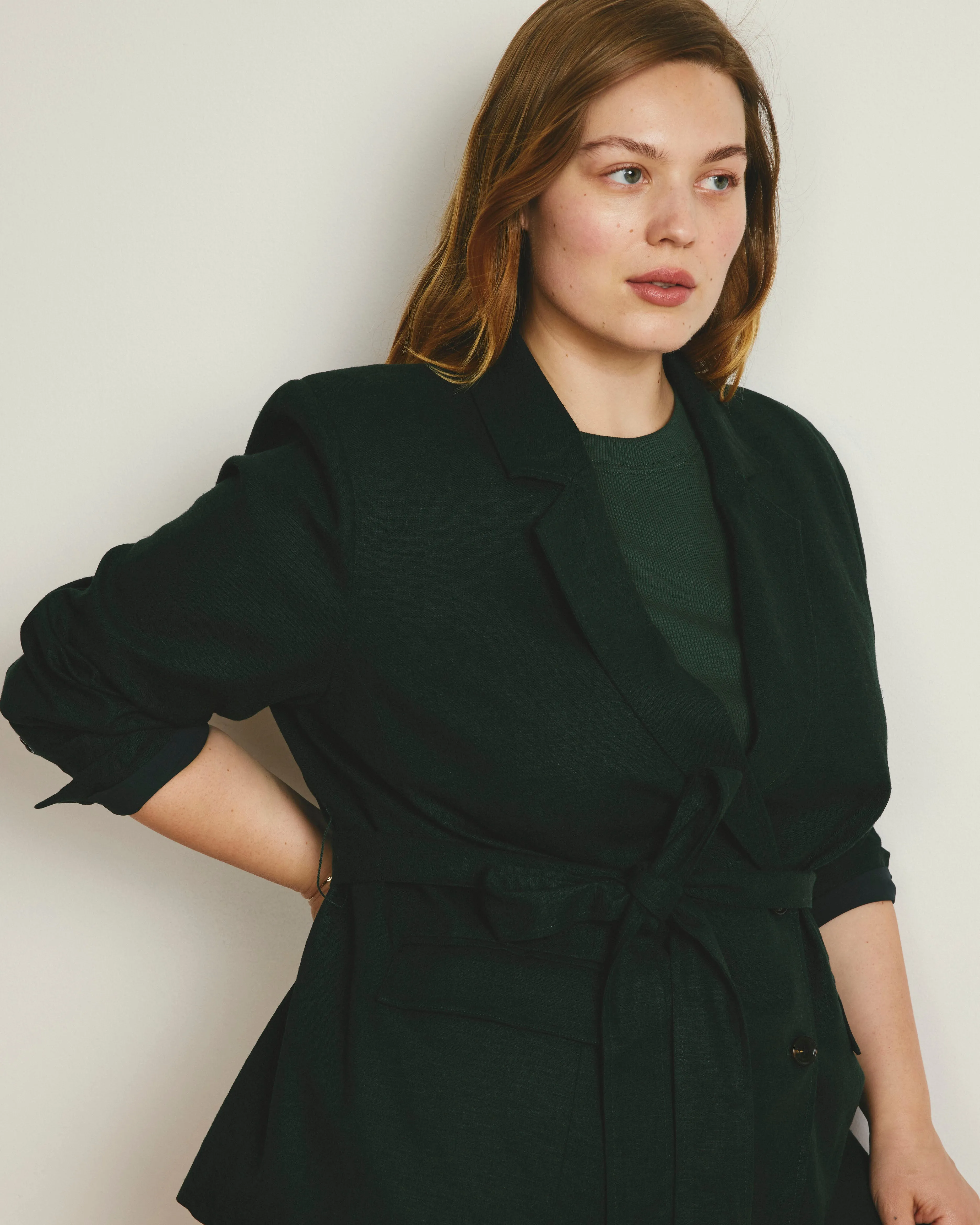 Belted Double Breasted Linen Blend Blazer - Forest Green sold by Universal Standard product image thumbnail 2