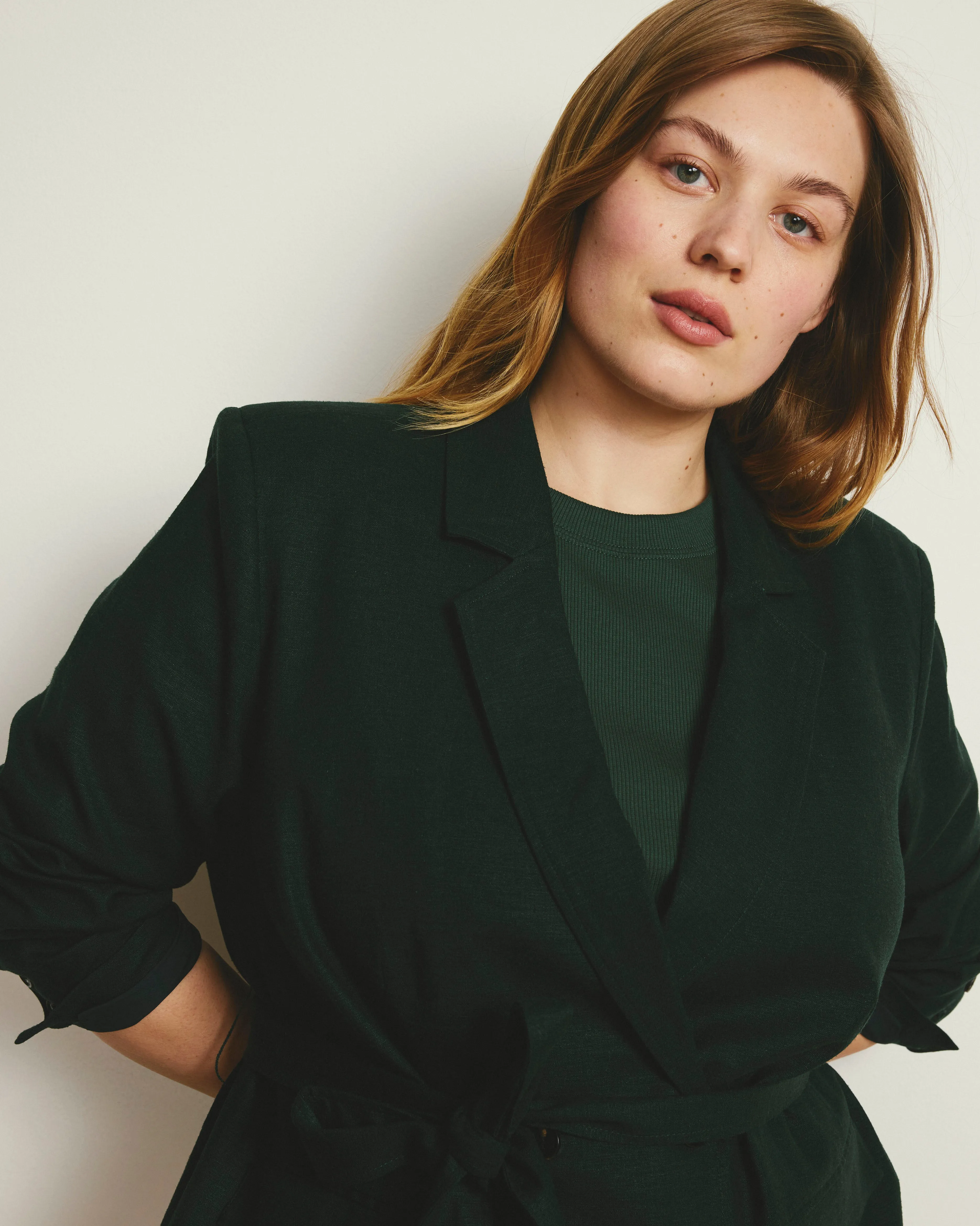 Belted Double Breasted Linen Blend Blazer - Forest Green sold by Universal Standard product image thumbnail 3