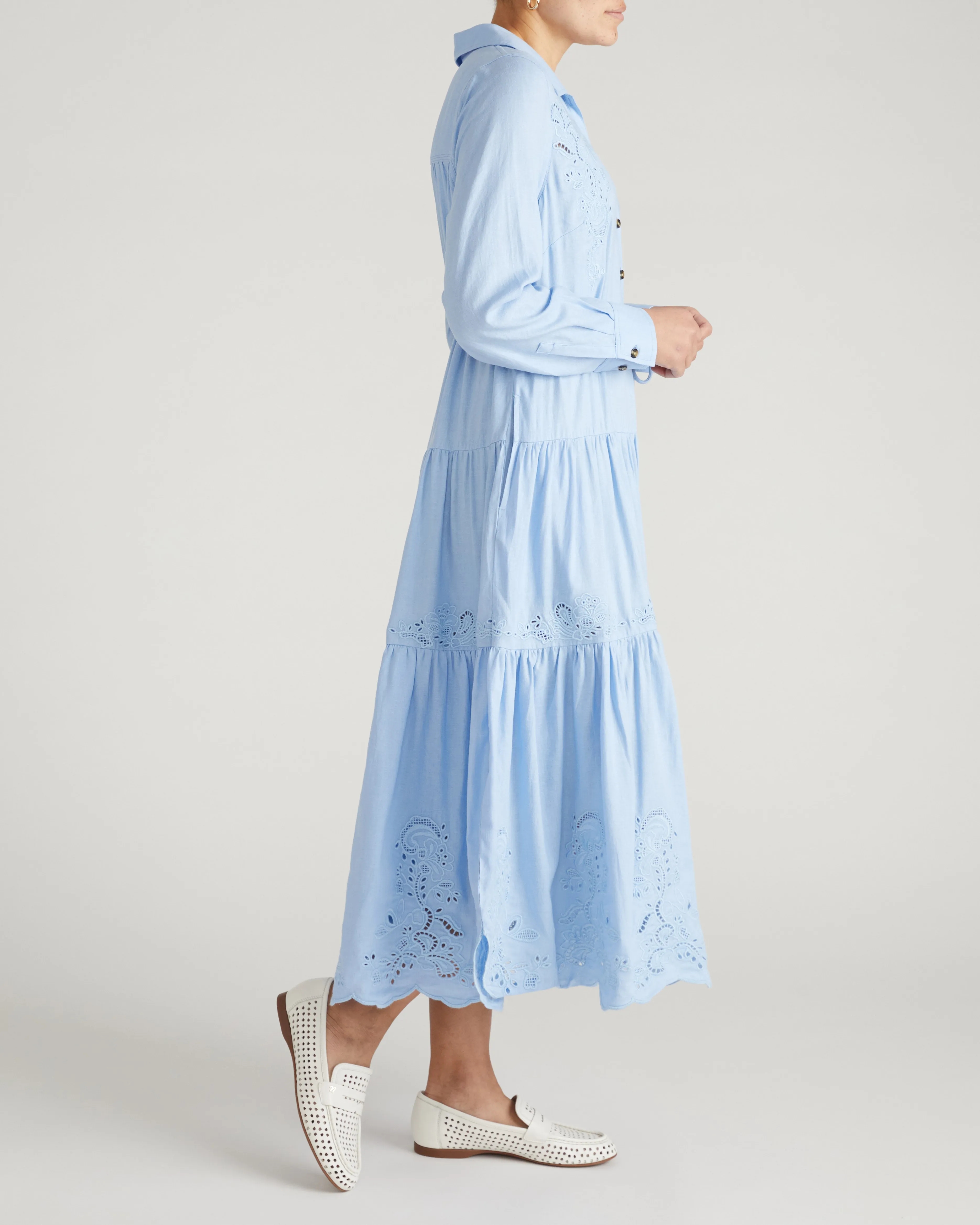 Alix Embroidered Linen Blend Shirtdress - Cielo Blue sold by Universal Standard product image thumbnail 4