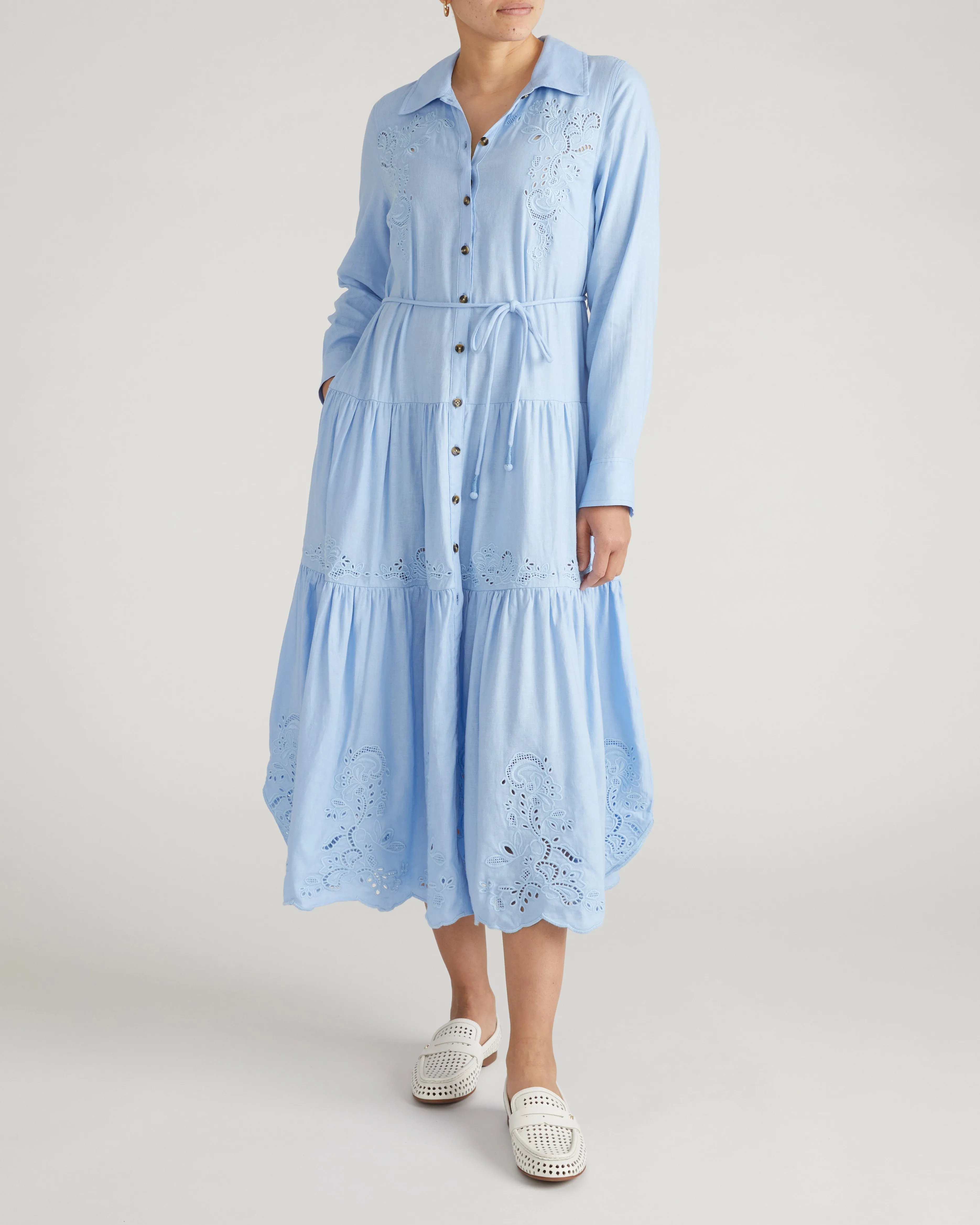Alix Embroidered Linen Blend Shirtdress - Cielo Blue sold by Universal Standard product image thumbnail 3