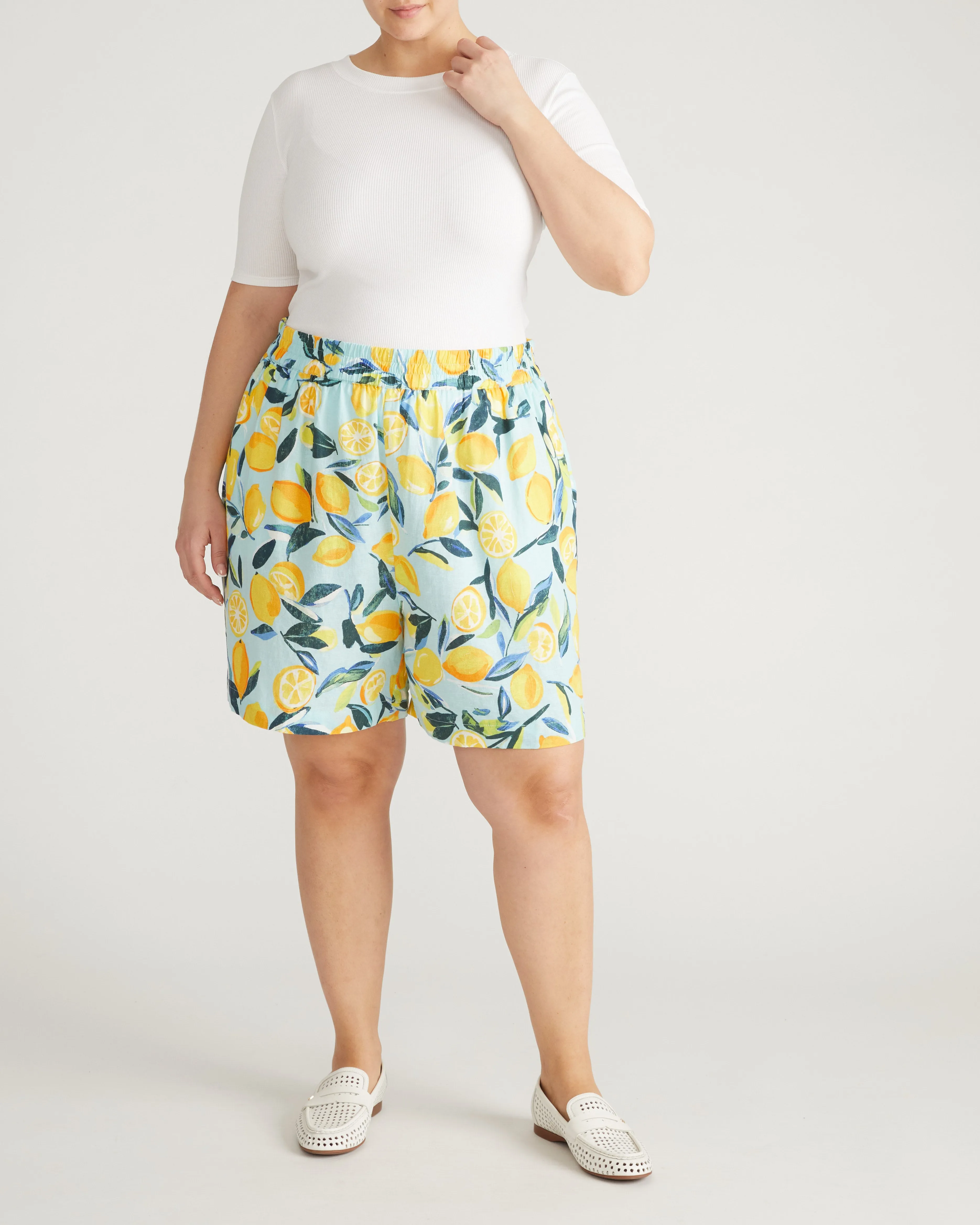 Juniper Linen Blend Easy Pull-On Shorts - Limoncello Print sold by Universal Standard product image thumbnail 2
