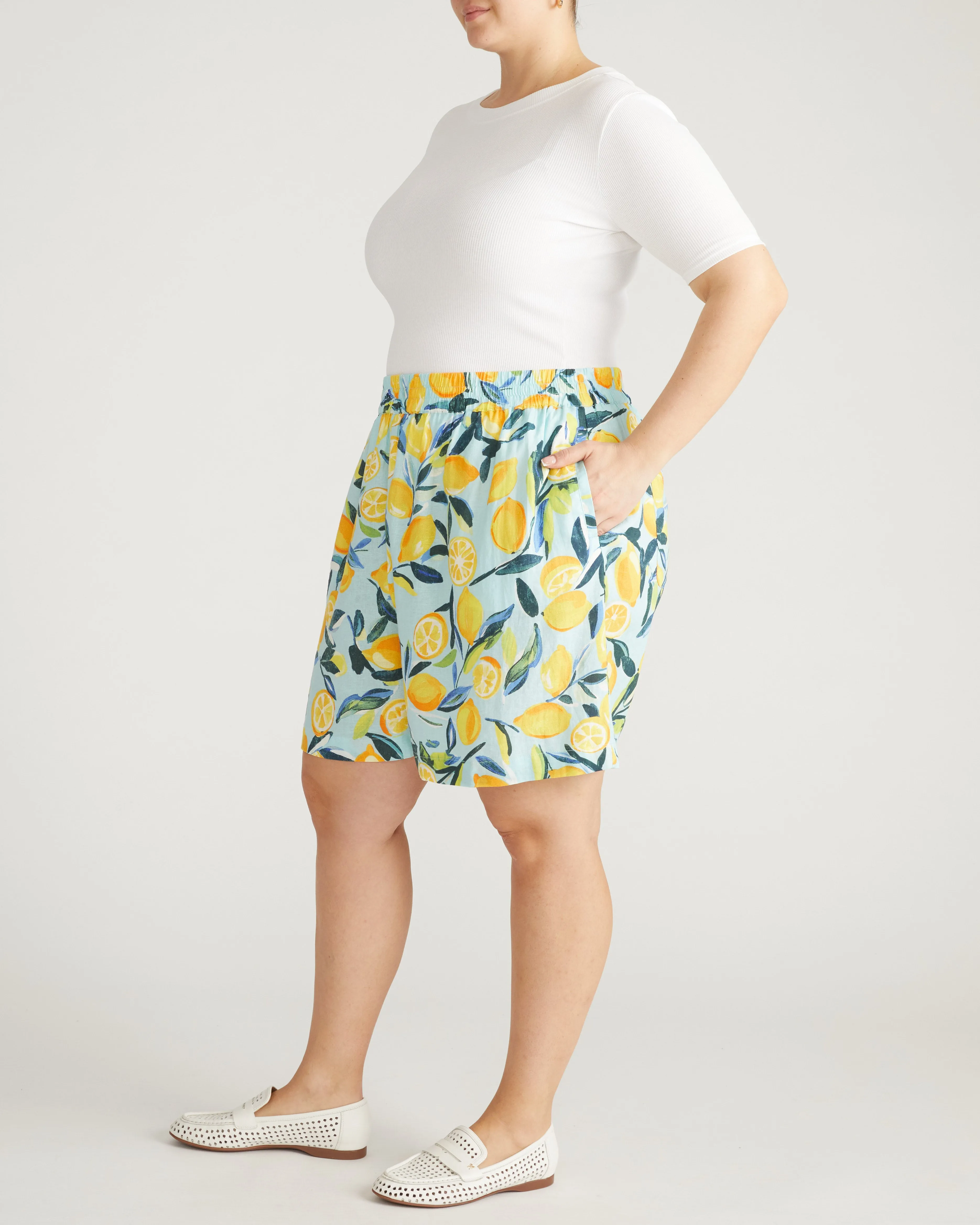Juniper Linen Blend Easy Pull-On Shorts - Limoncello Print sold by Universal Standard product image thumbnail 3