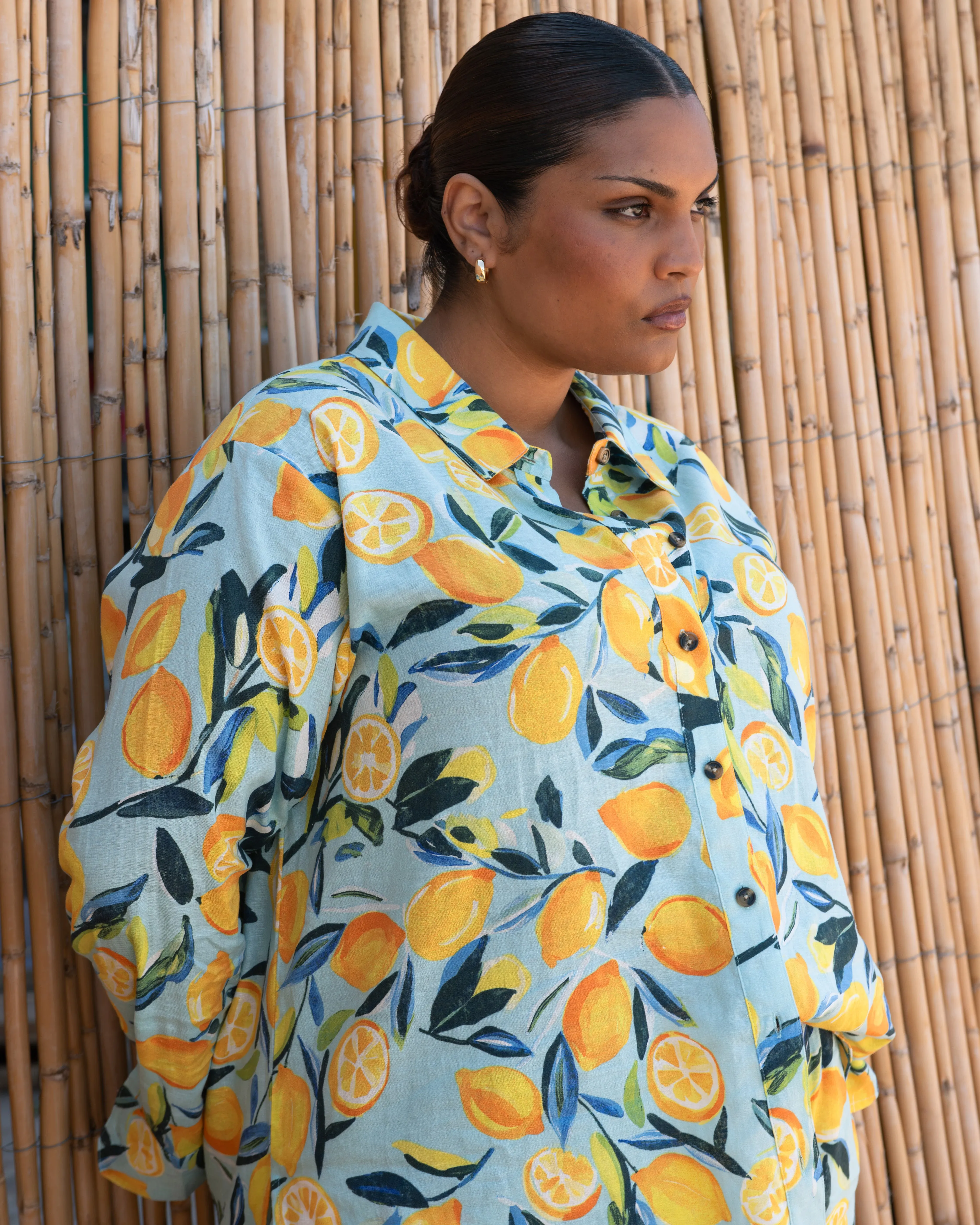 Dawn Linen Blend Hi Low Tunic - Limoncello Print sold by Universal Standard