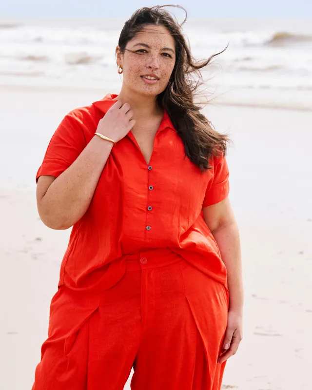 Sandy Short Sleeve Stretch Linen Blend Shirt - Shoreline Sunset made by Universal Standard