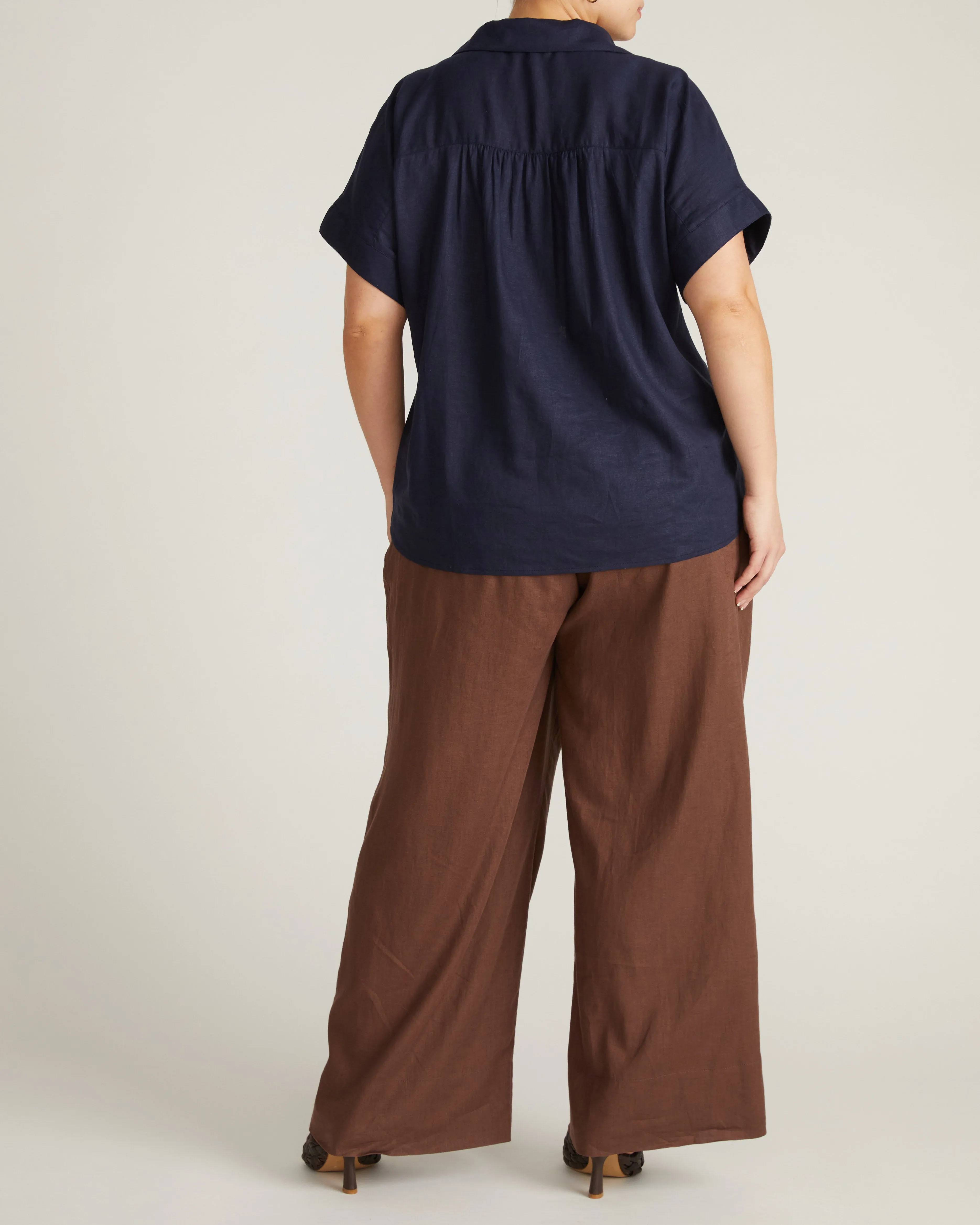 Sandy Short Sleeve Stretch Linen Blend Shirt - Navy sold by Universal Standard product image thumbnail 4