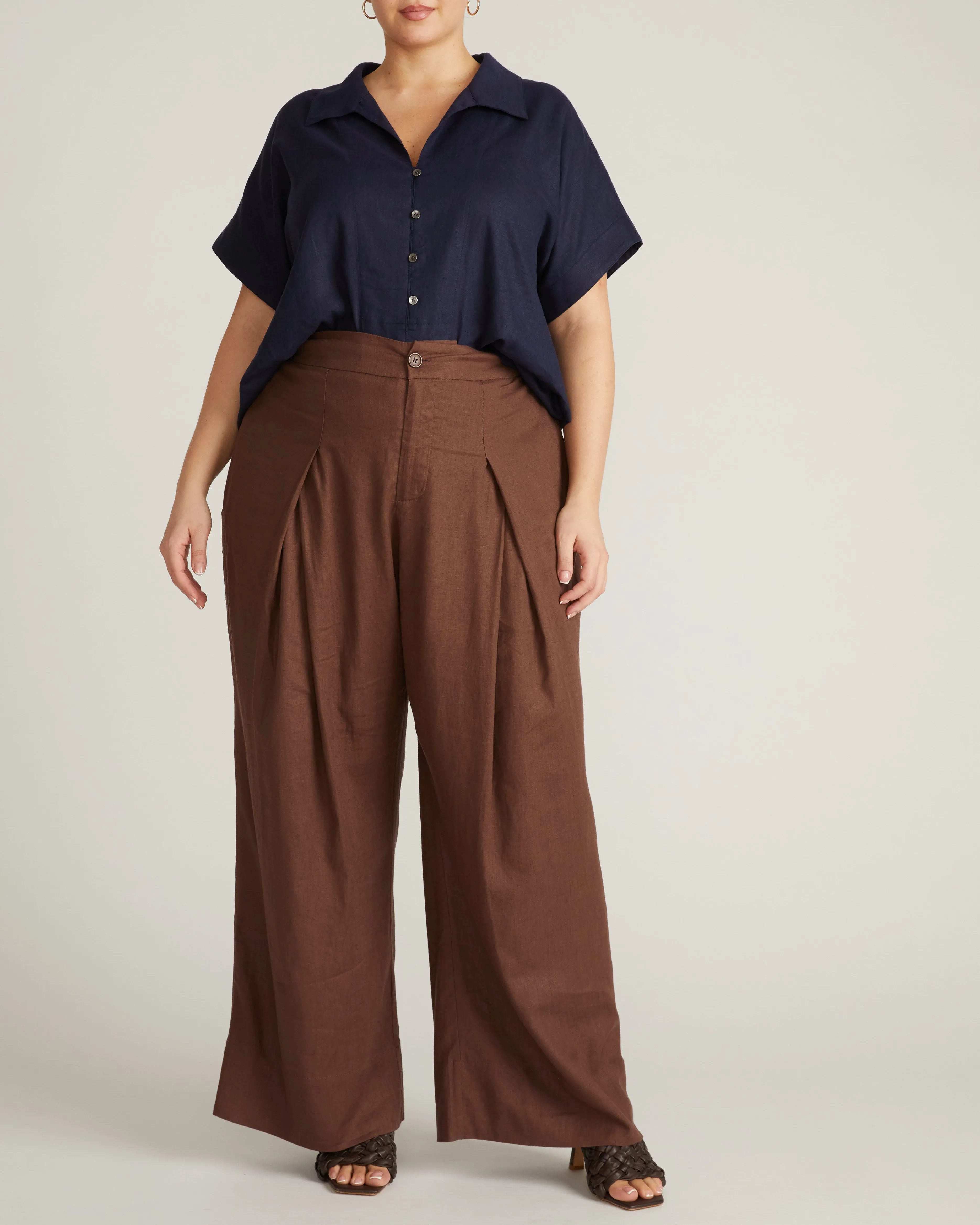 Sandy Short Sleeve Stretch Linen Blend Shirt - Navy sold by Universal Standard product image thumbnail 2