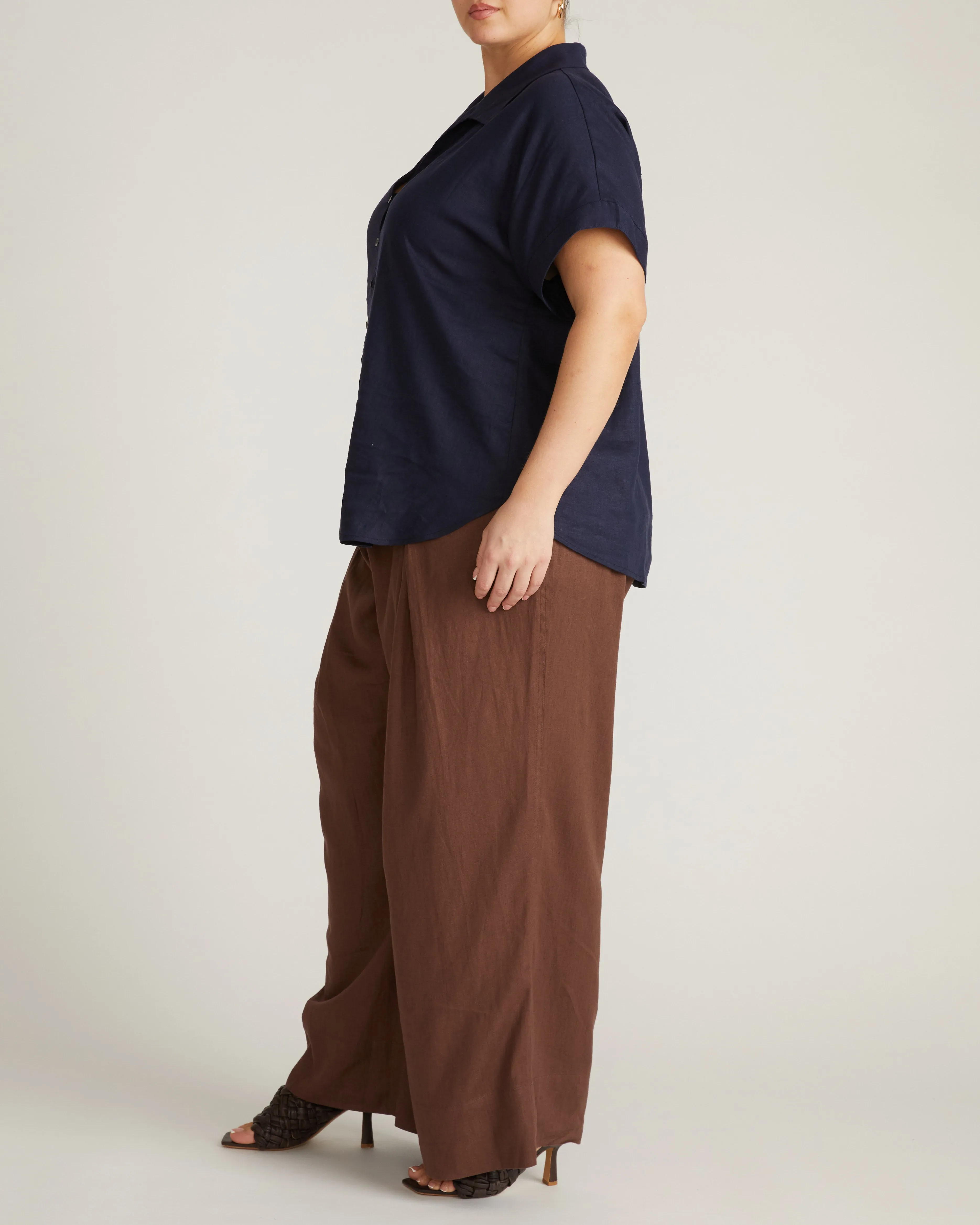 Sandy Short Sleeve Stretch Linen Blend Shirt - Navy sold by Universal Standard product image thumbnail 3