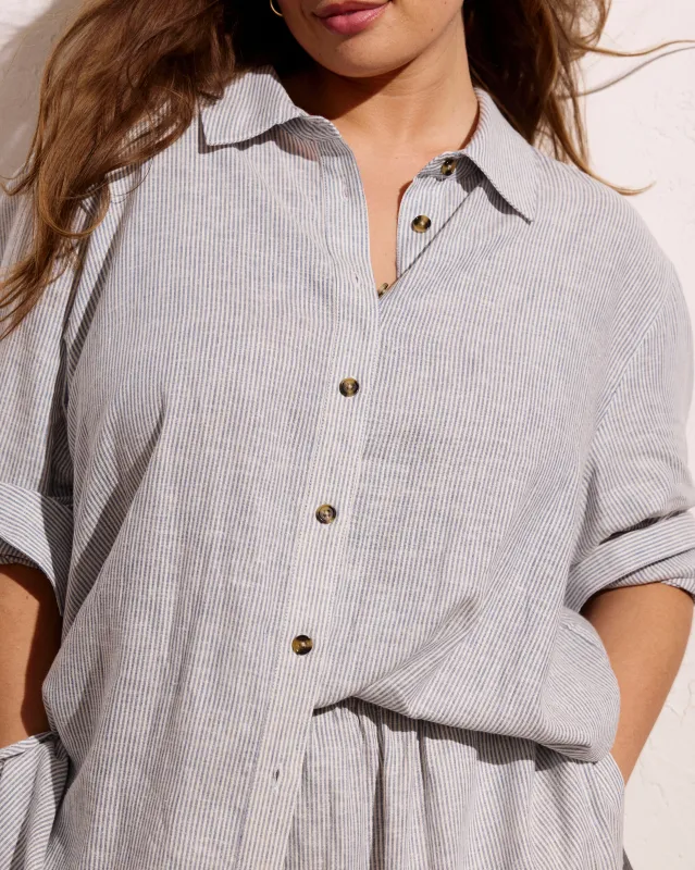 Dawn Linen Blend Hi Low Tunic - Beach Stripe made by Universal Standard