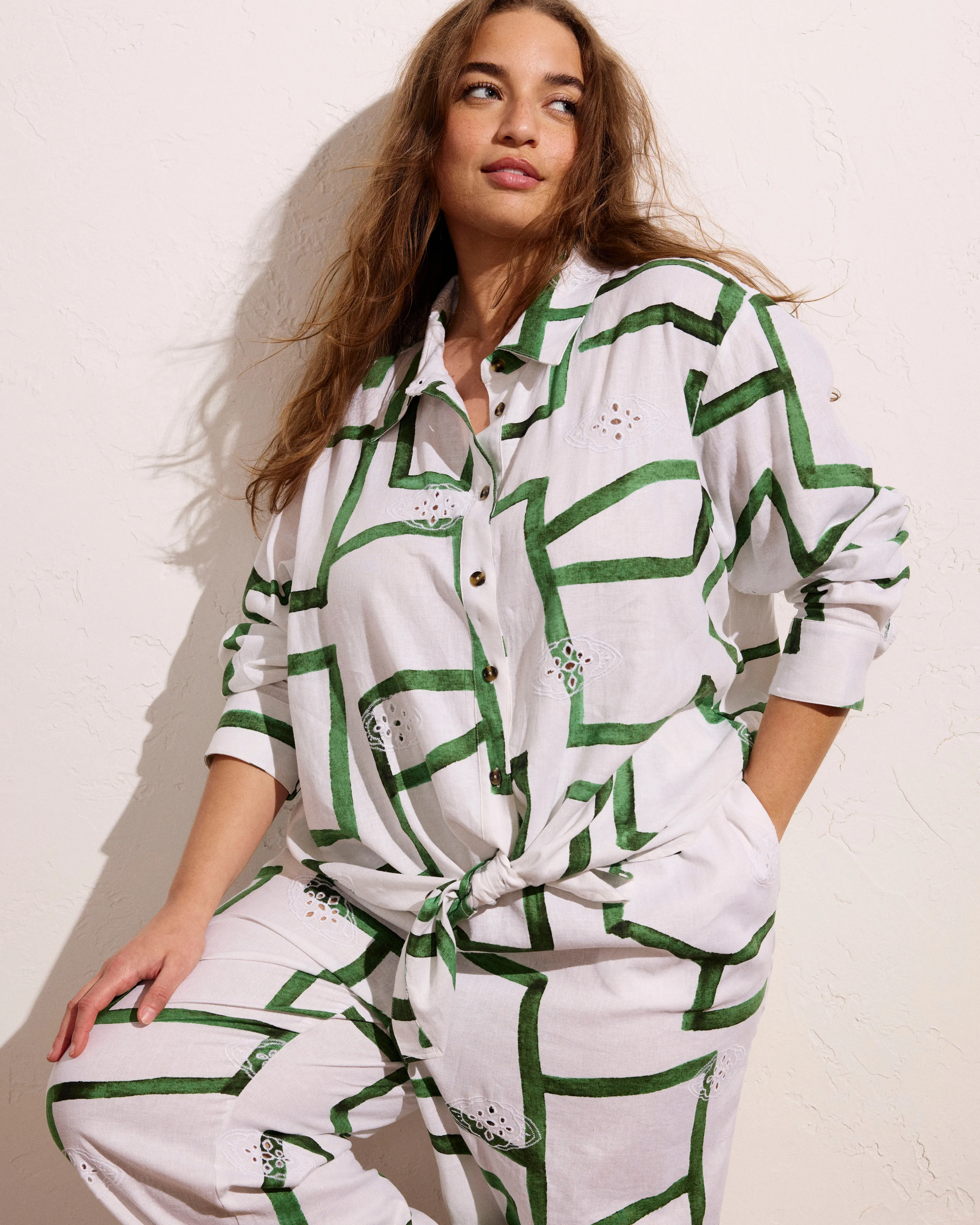 Iris Linen Blend Easy Pull-On Pants - Green Paint Print sold by Universal Standard product image thumbnail 2