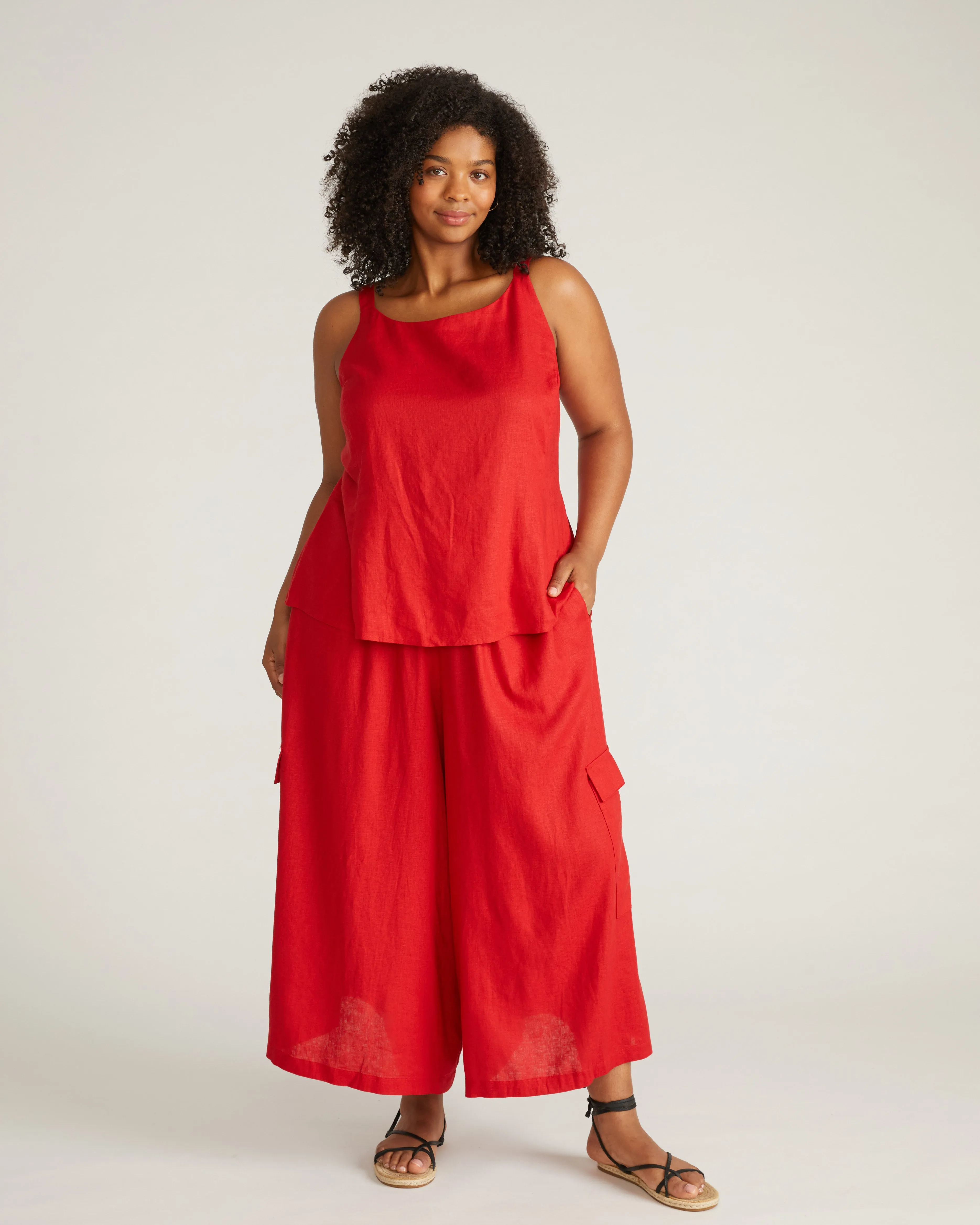 Palazzo Cargo Linen Blend Pant - Ruby Red sold by Universal Standard