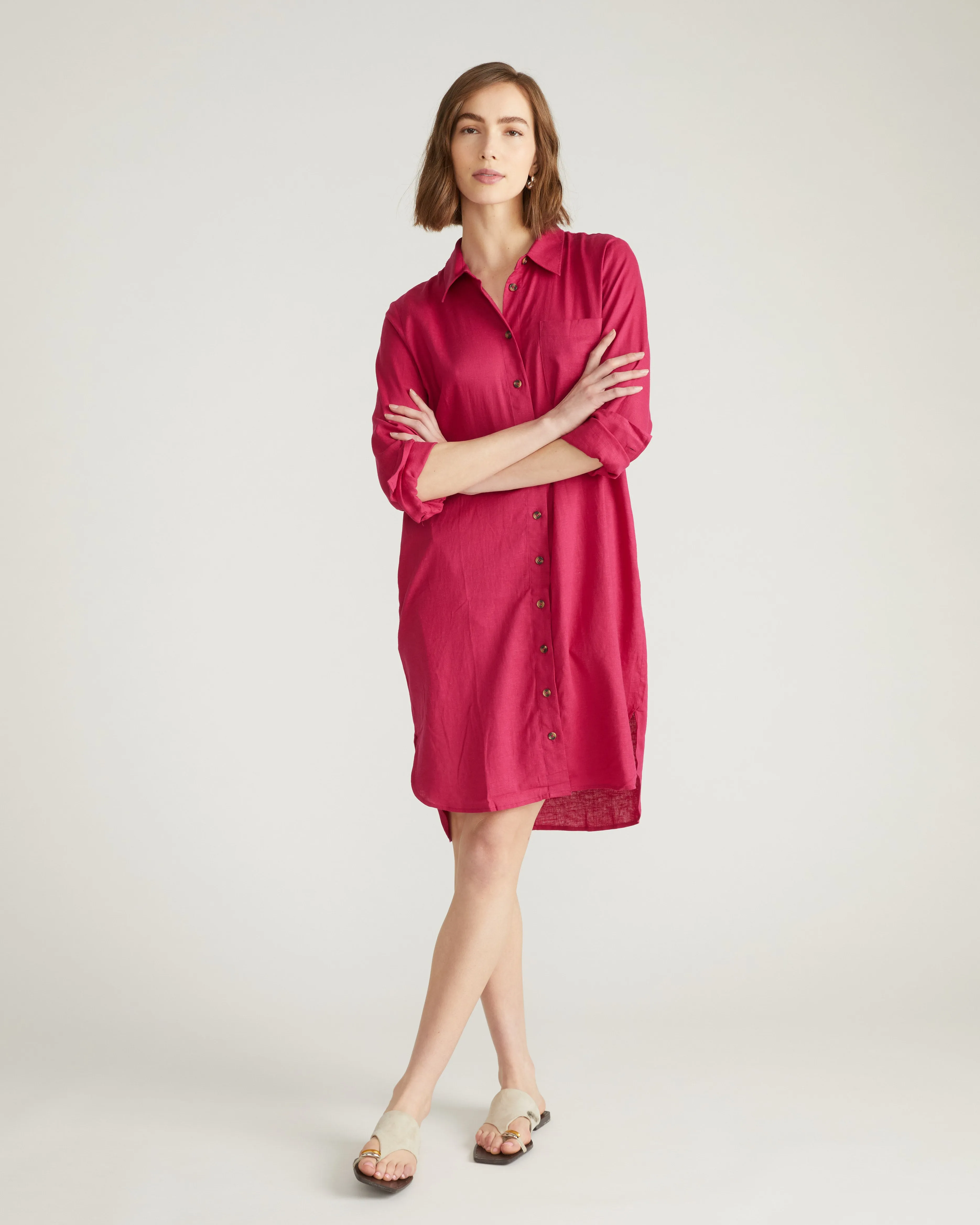 Seaside Linen Blend Shirtdress - Cerise sold by Universal Standard