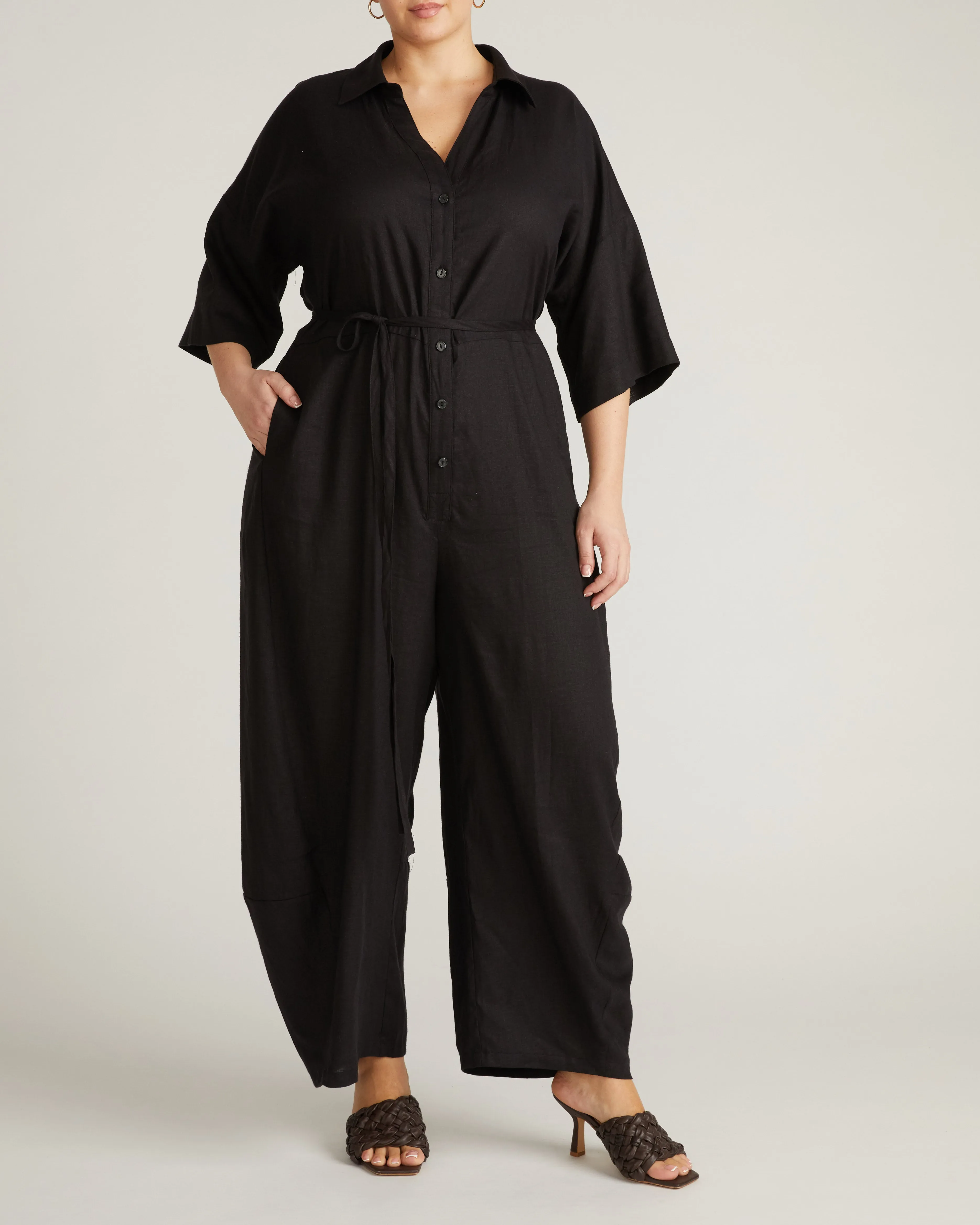 Maggie Barrel Leg Linen Blend Jumpsuit - Black sold by Universal Standard product image thumbnail 4