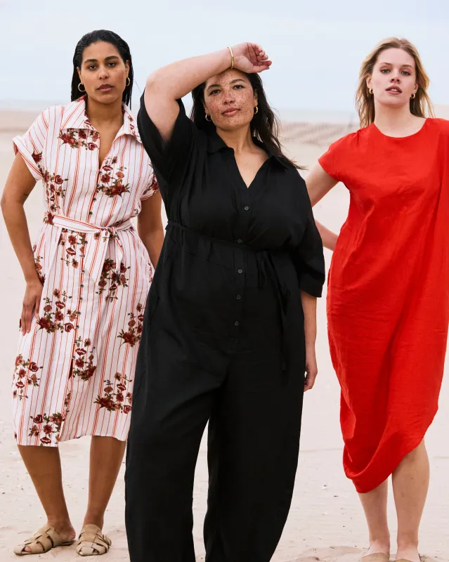 Maggie Barrel Leg Linen Blend Jumpsuit - Black made by Universal Standard
