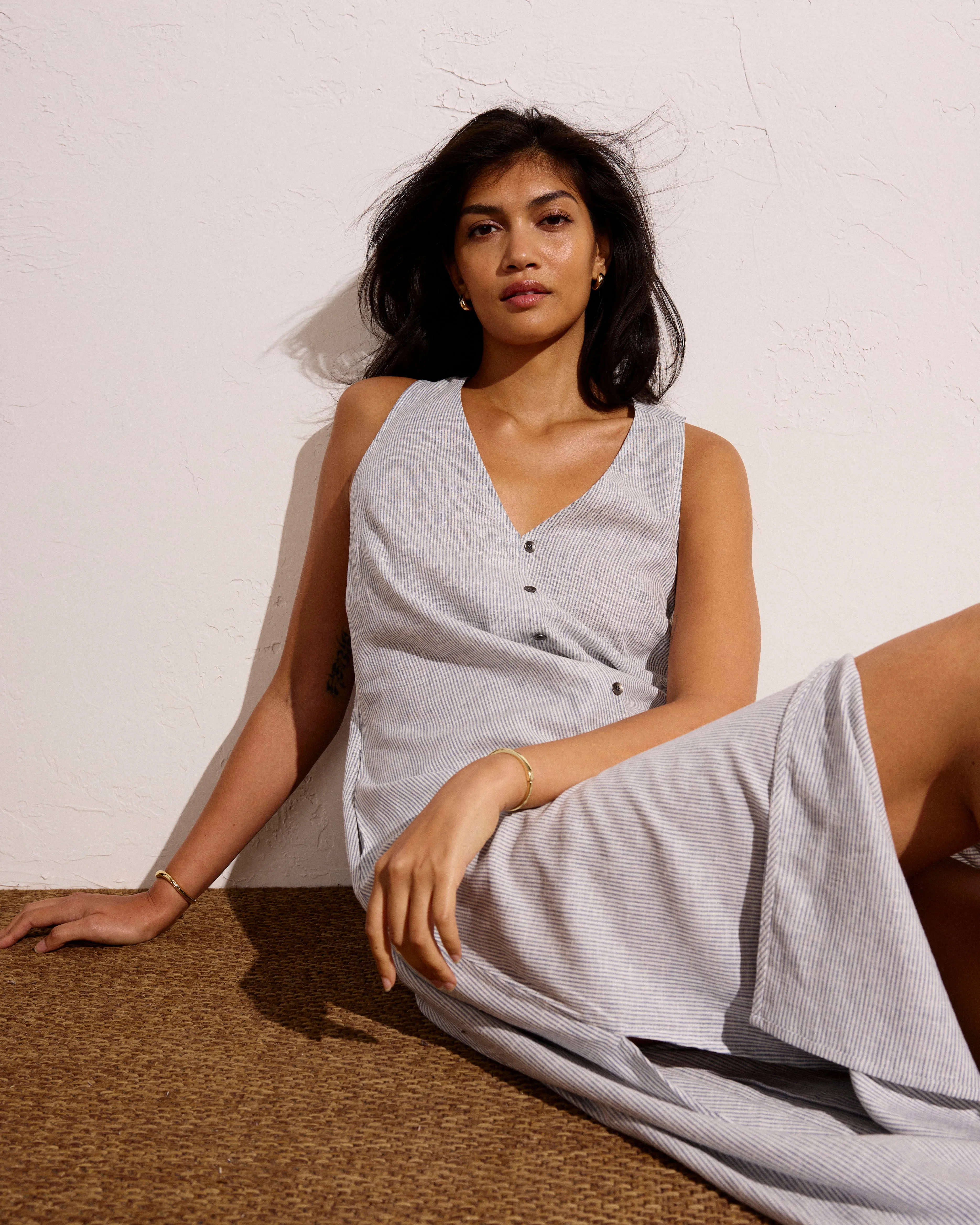 Islet Button-Down Linen Blend Maxi Dress - Beach Stripe sold by Universal Standard product image thumbnail 3