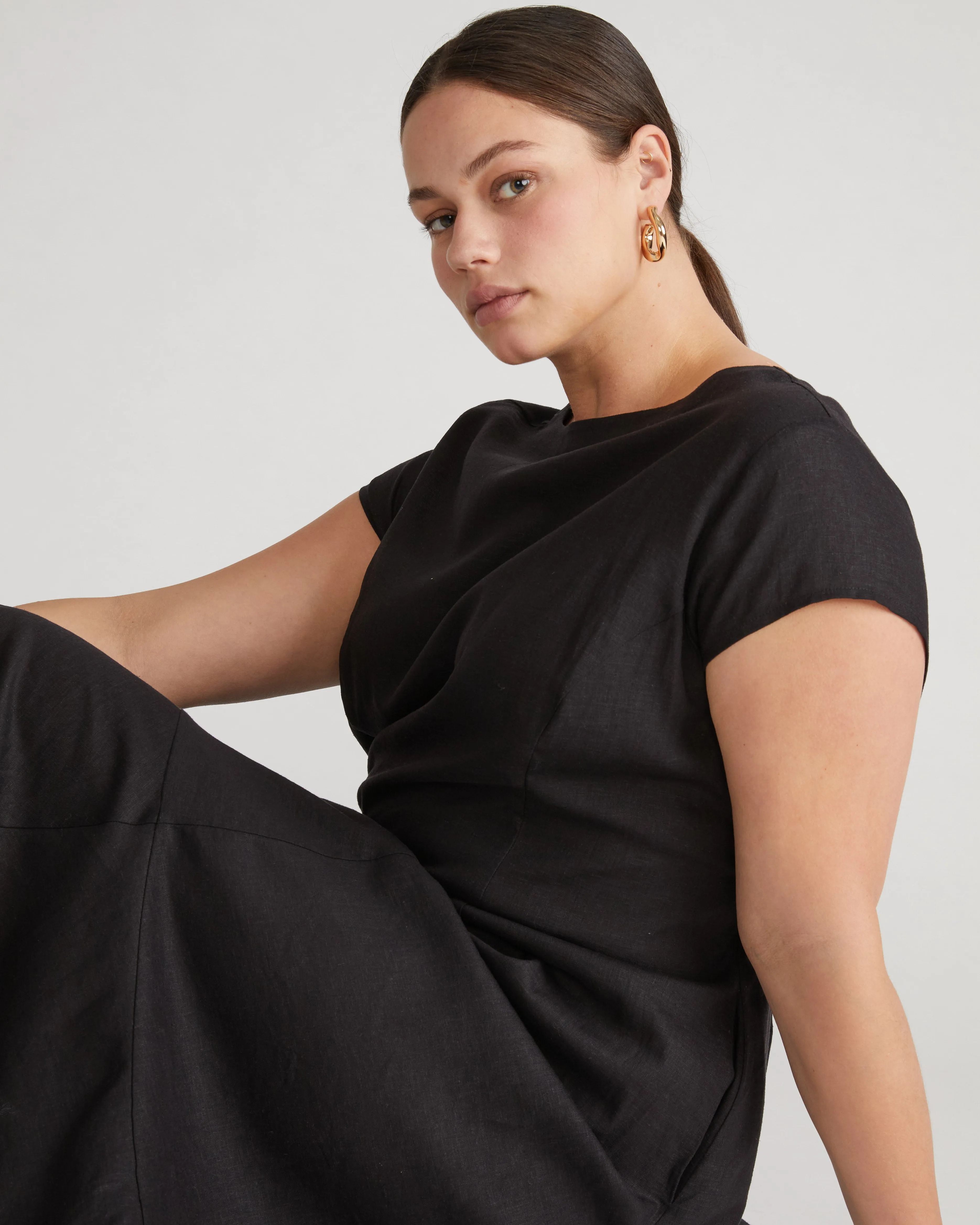 Sunset Linen Blend Flounce Dress - Black sold by Universal Standard product image thumbnail 5