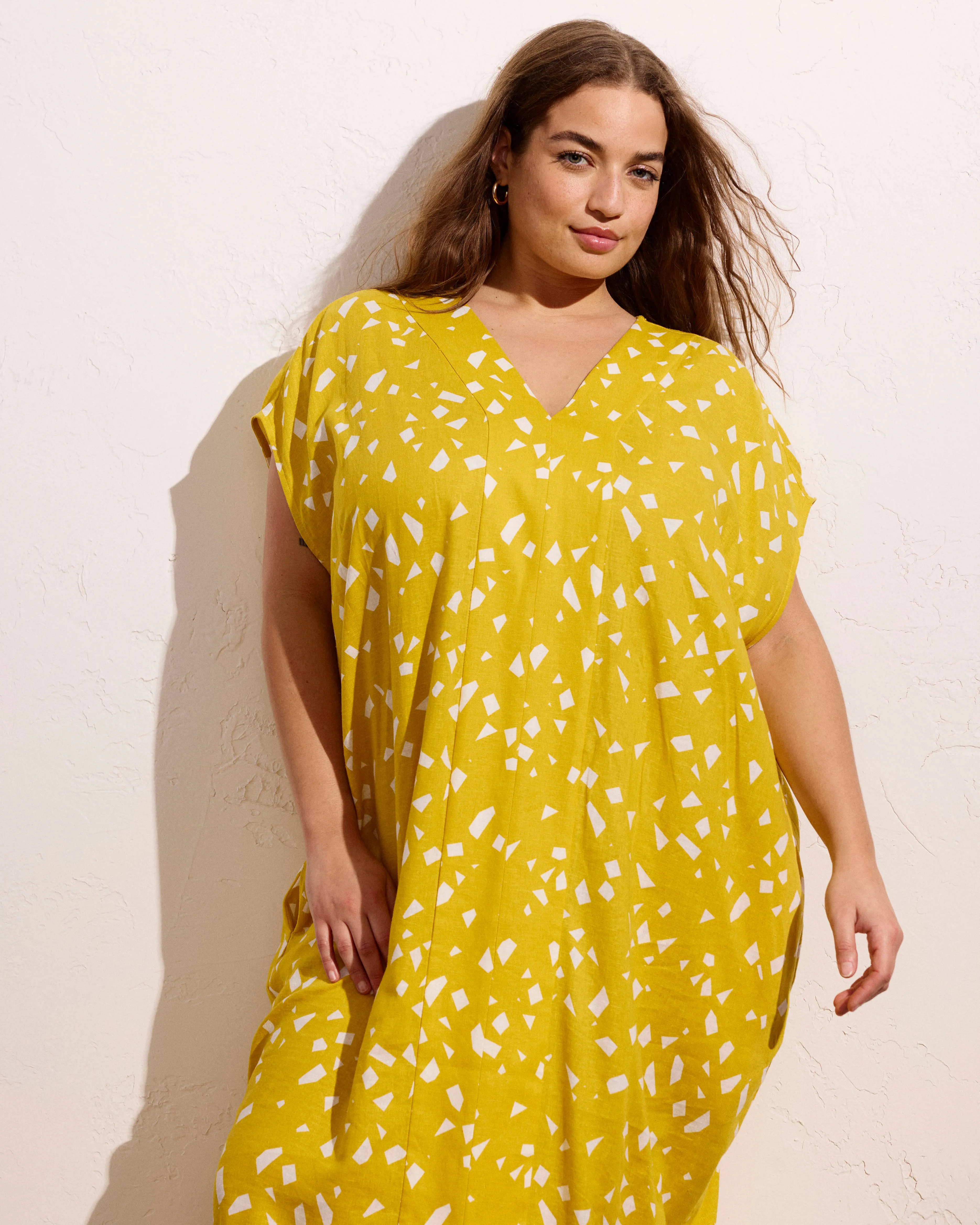 Cabana Linen Blend Kaftan - Yellow Confetti Print sold by Universal Standard product image thumbnail 5