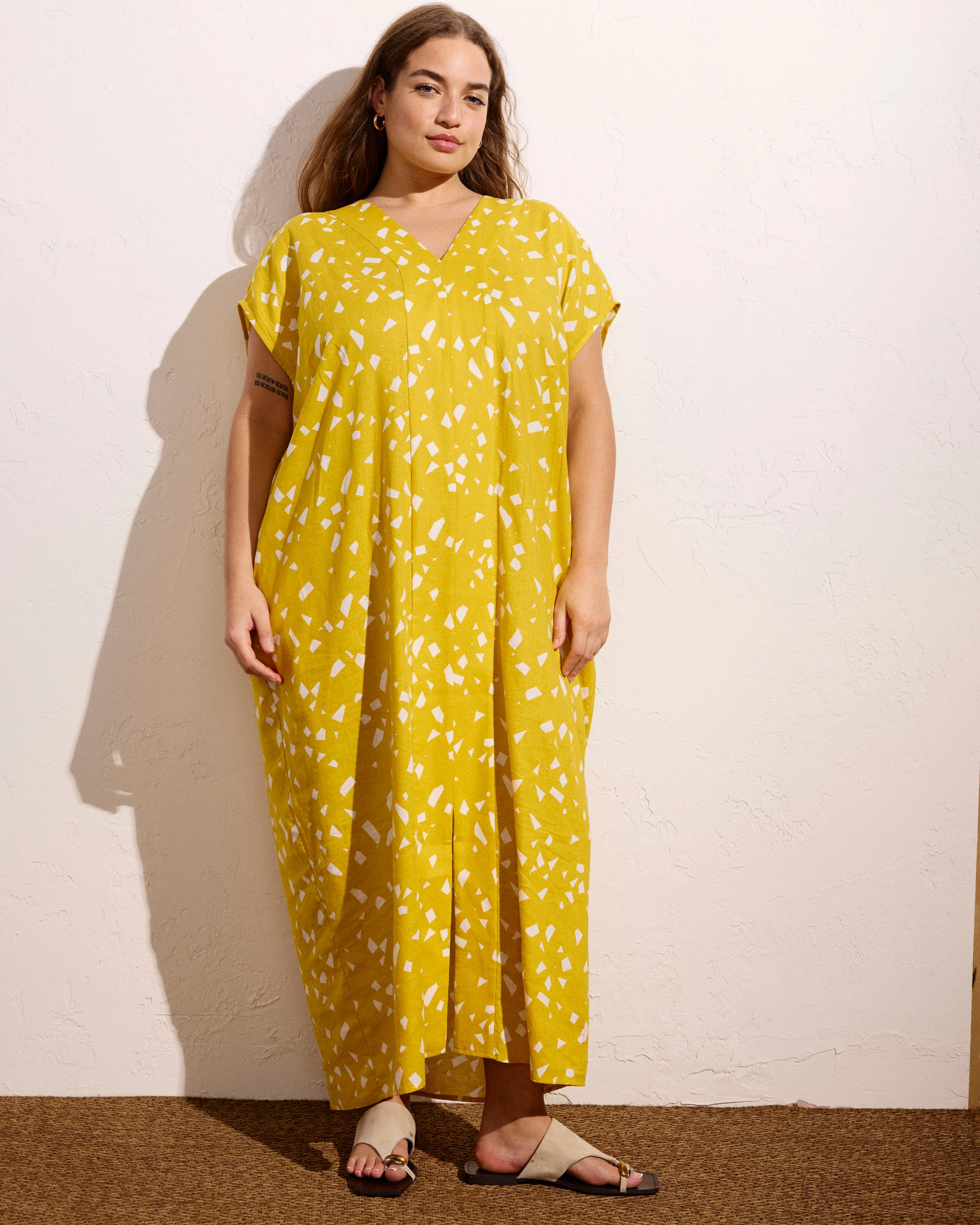 Cabana Linen Blend Kaftan - Yellow Confetti Print sold by Universal Standard product image thumbnail 3