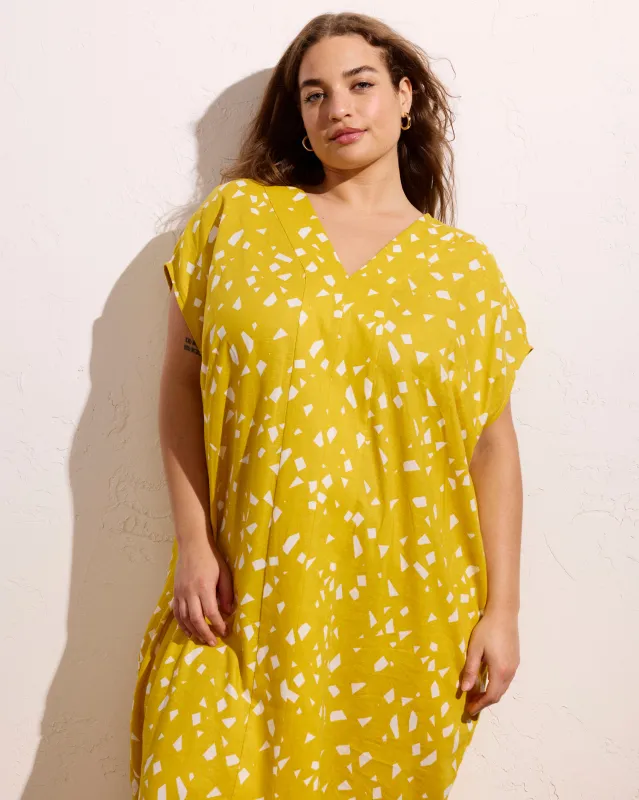 Cabana Linen Blend Kaftan - Yellow Confetti Print made by Universal Standard