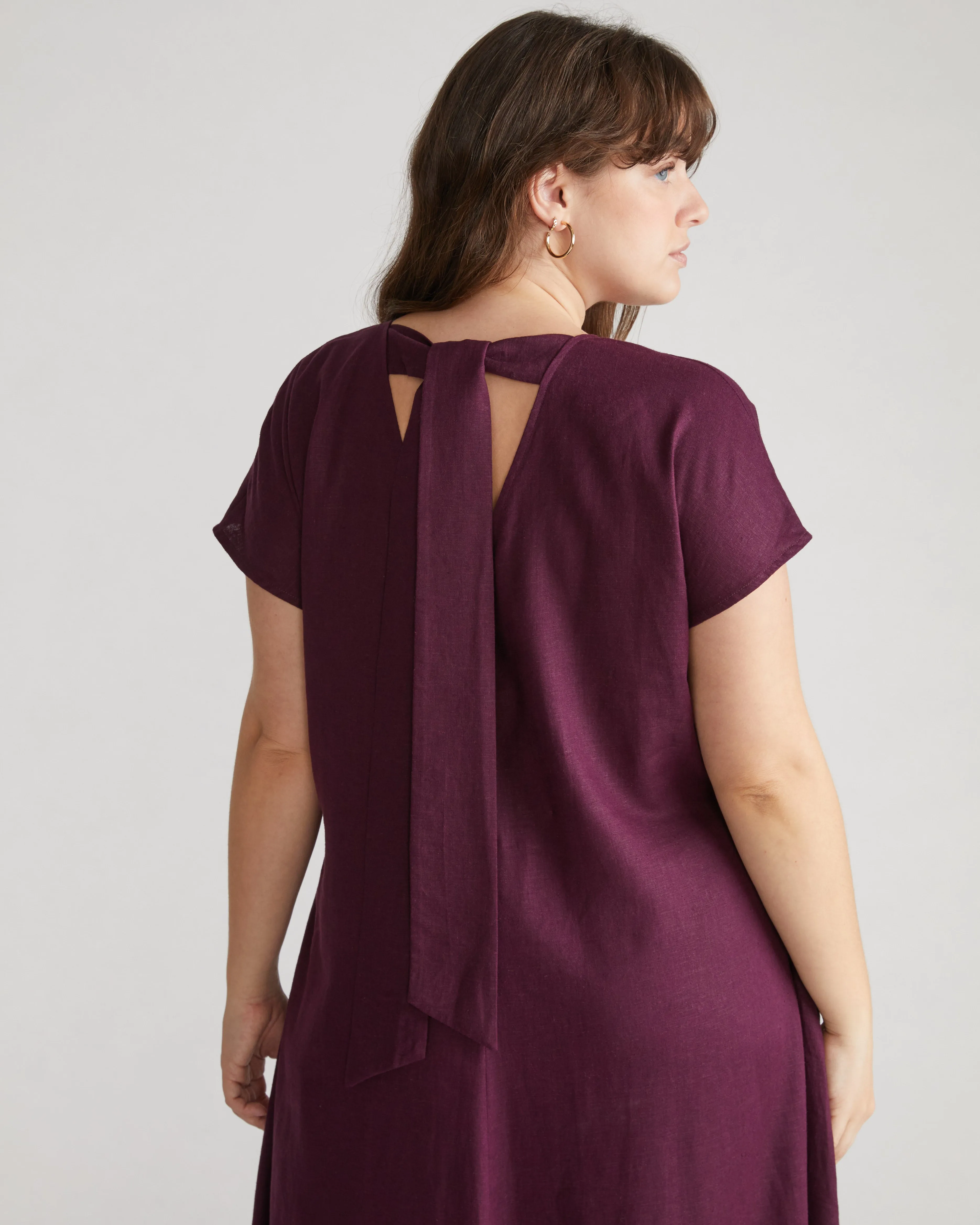 Louvre Bow Back Linen Blend Dress - Acai sold by Universal Standard