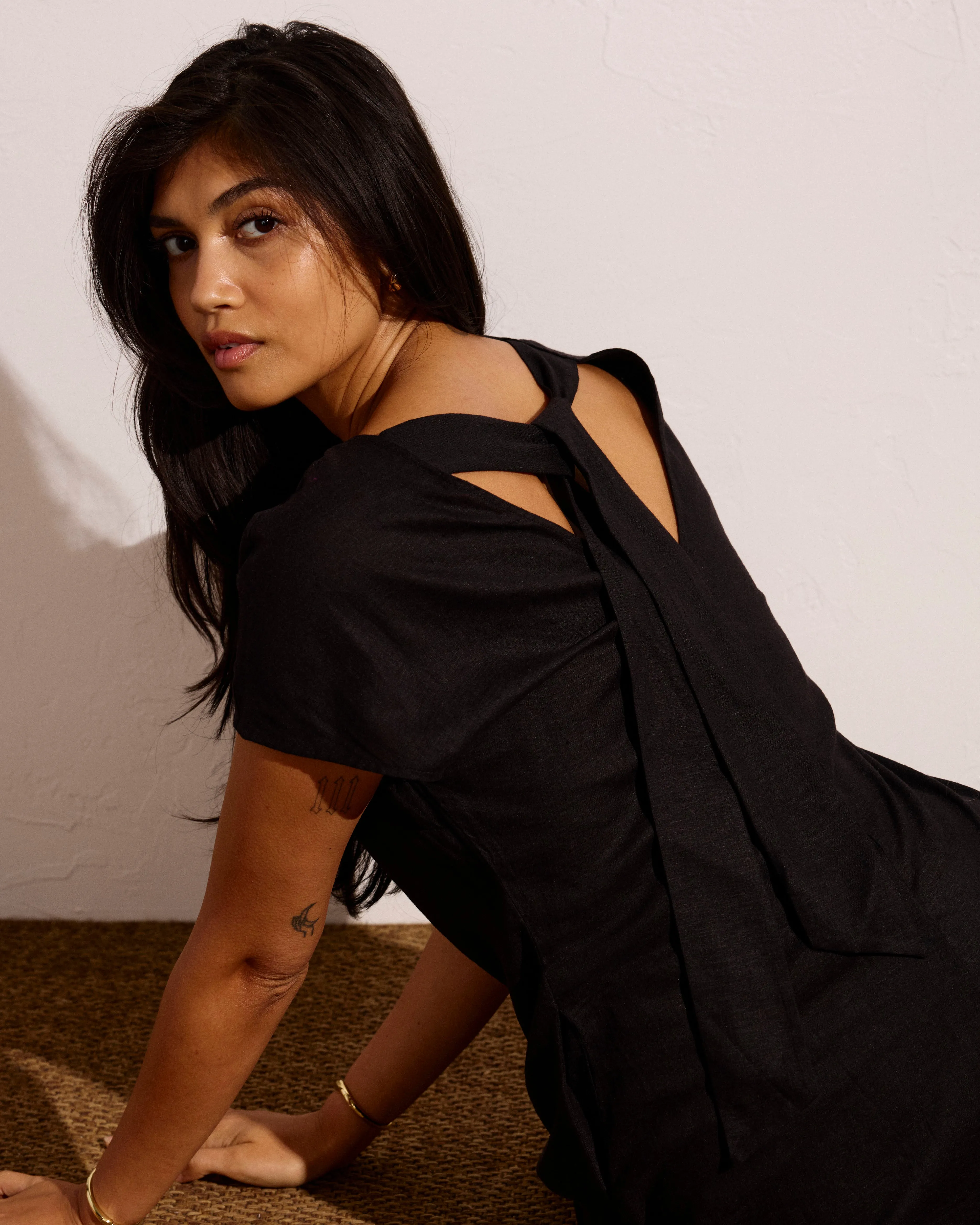 Louvre Bow Back Linen Blend Dress - Black sold by Universal Standard product image thumbnail 3