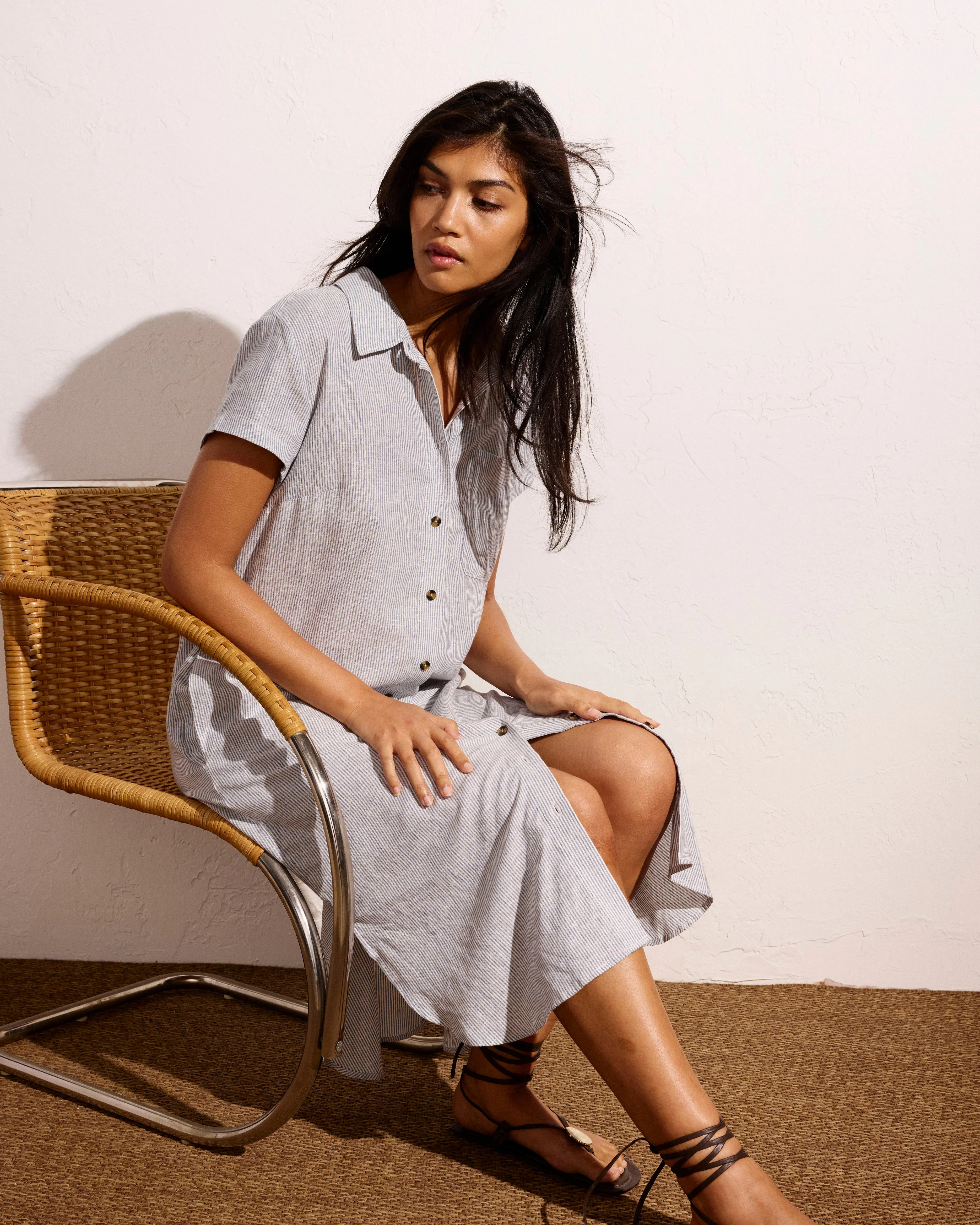 Dune Linen Blend Shirtdress - Beach Stripe sold by Universal Standard