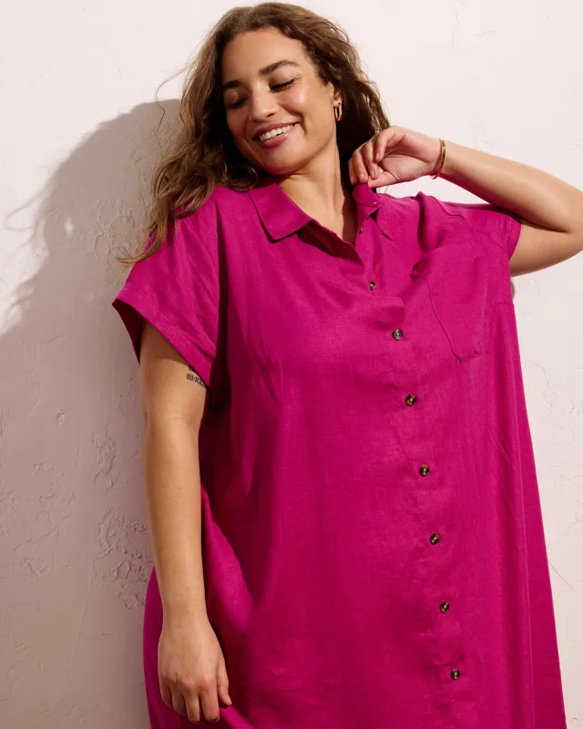 Dune Linen Blend Shirtdress - Hyper Pink made by Universal Standard