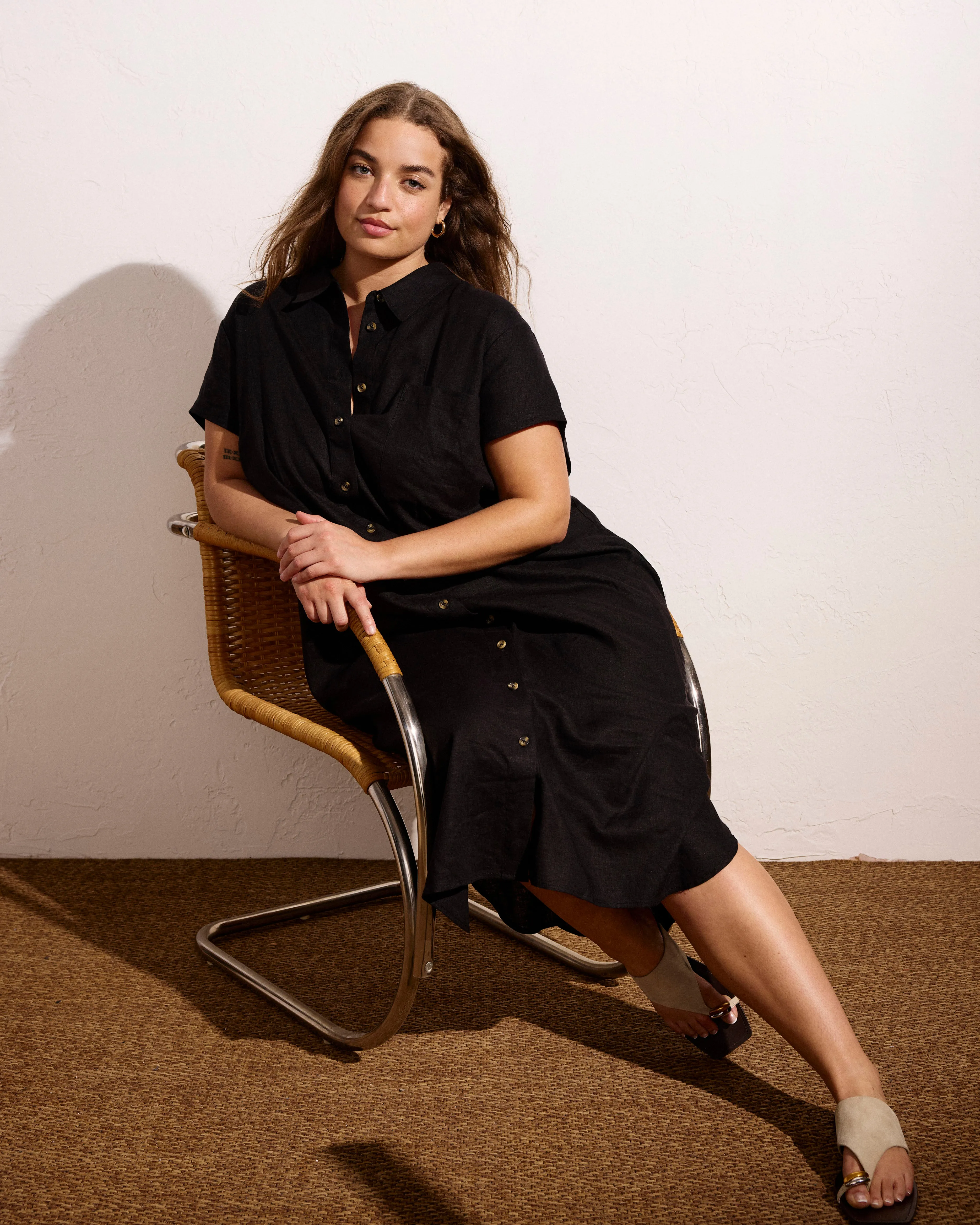 Dune Linen Blend Shirtdress - Black sold by Universal Standard