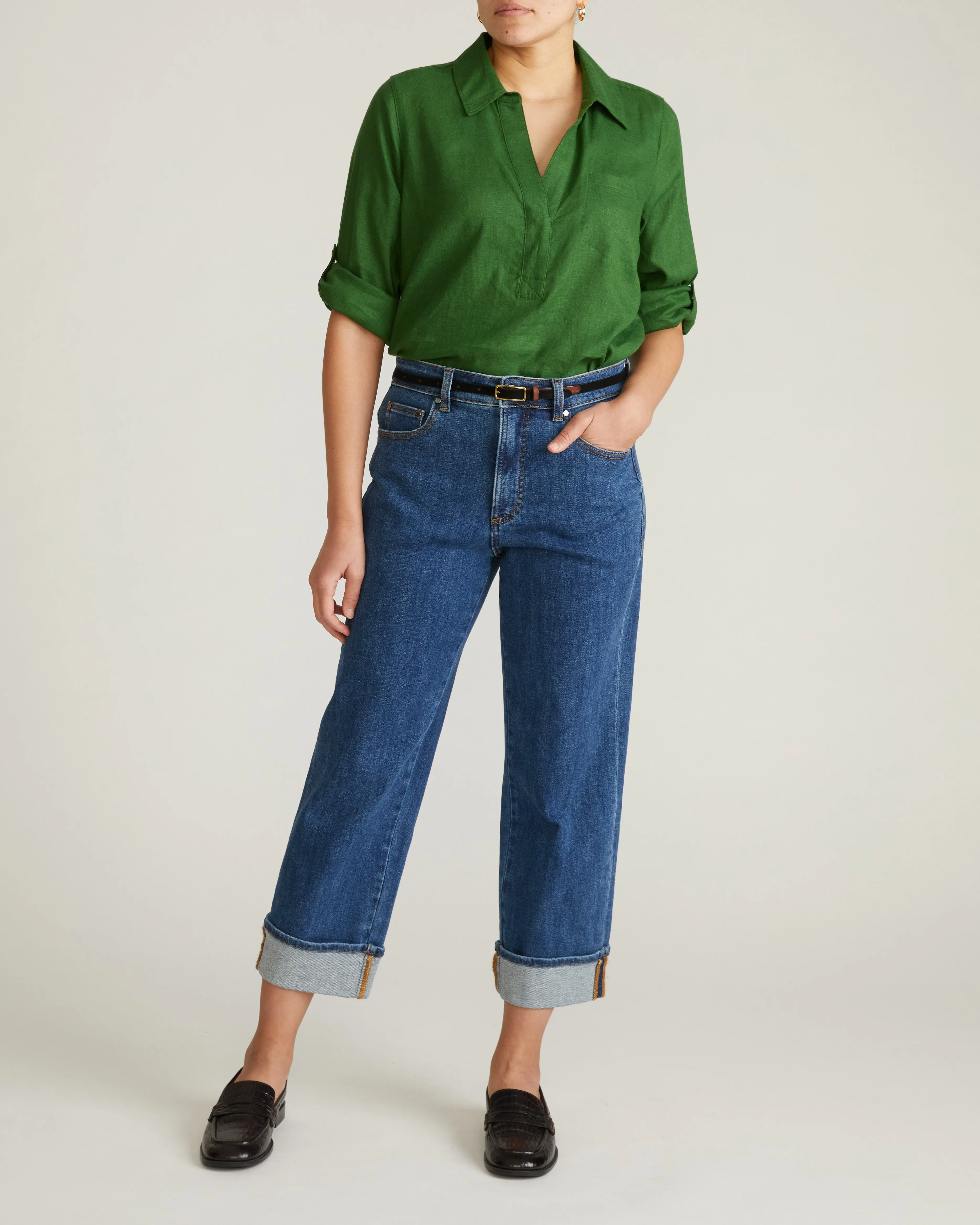 Button Back Linen Blend Polo Shirt - Green Park sold by Universal Standard product image thumbnail 2