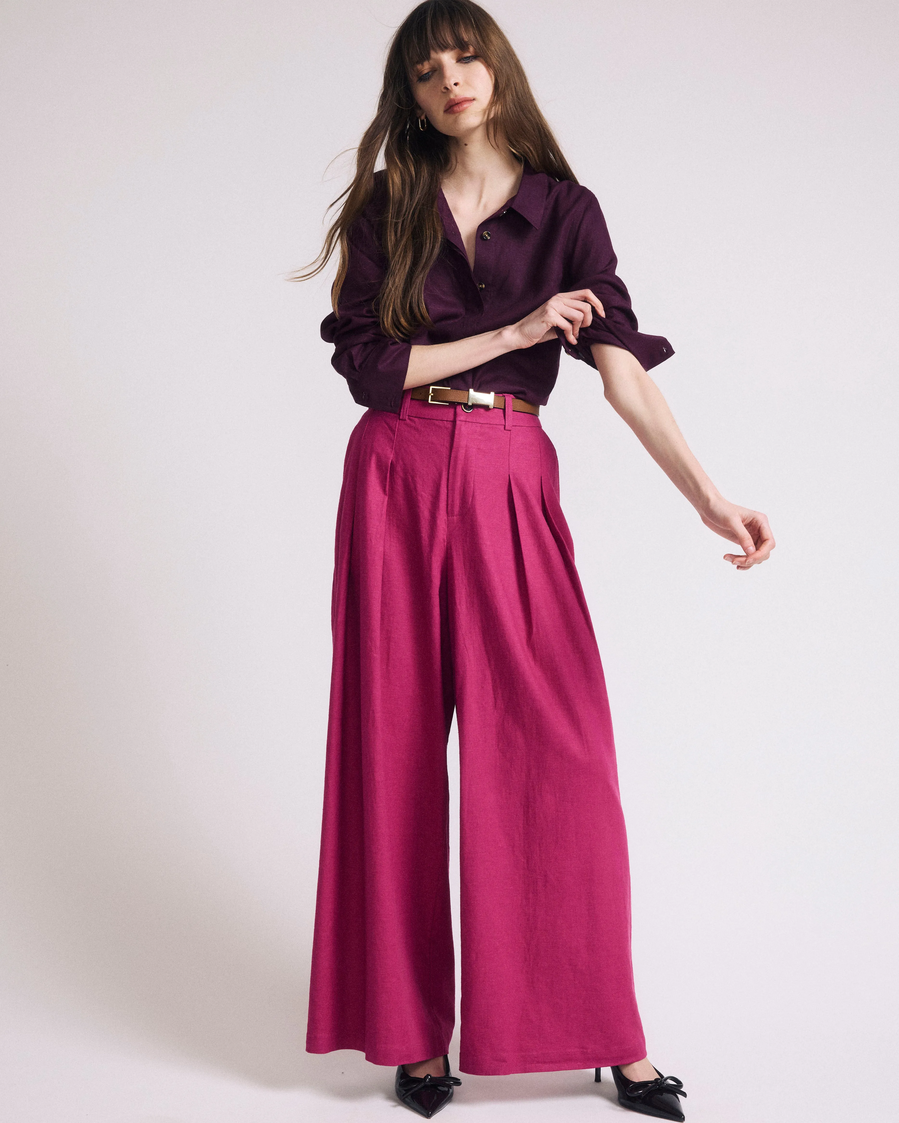 Palais Stretch Linen Blend Wide Leg Pant - Hyper Pink sold by Universal Standard product image thumbnail 2