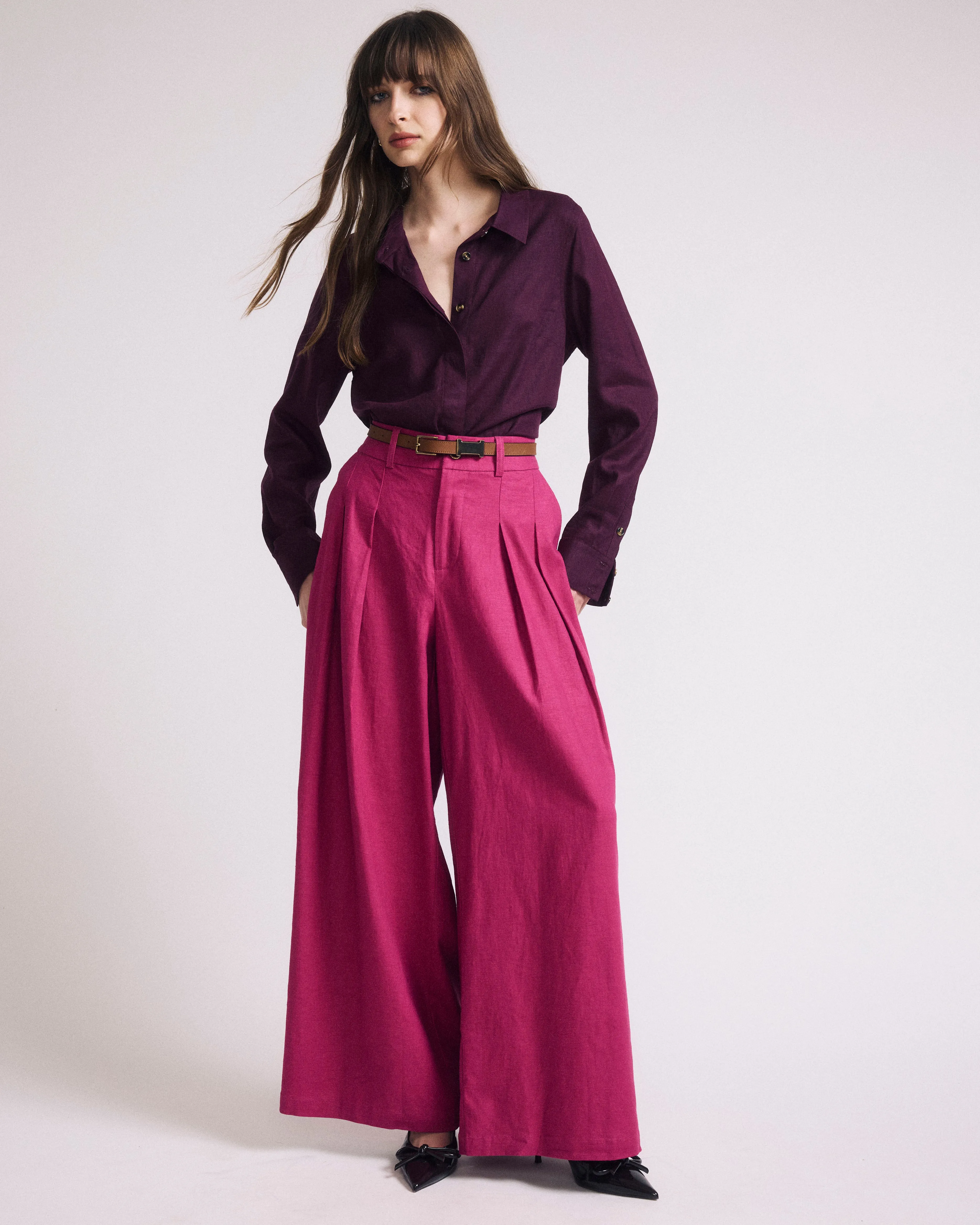 Palais Stretch Linen Blend Wide Leg Pant - Hyper Pink sold by Universal Standard