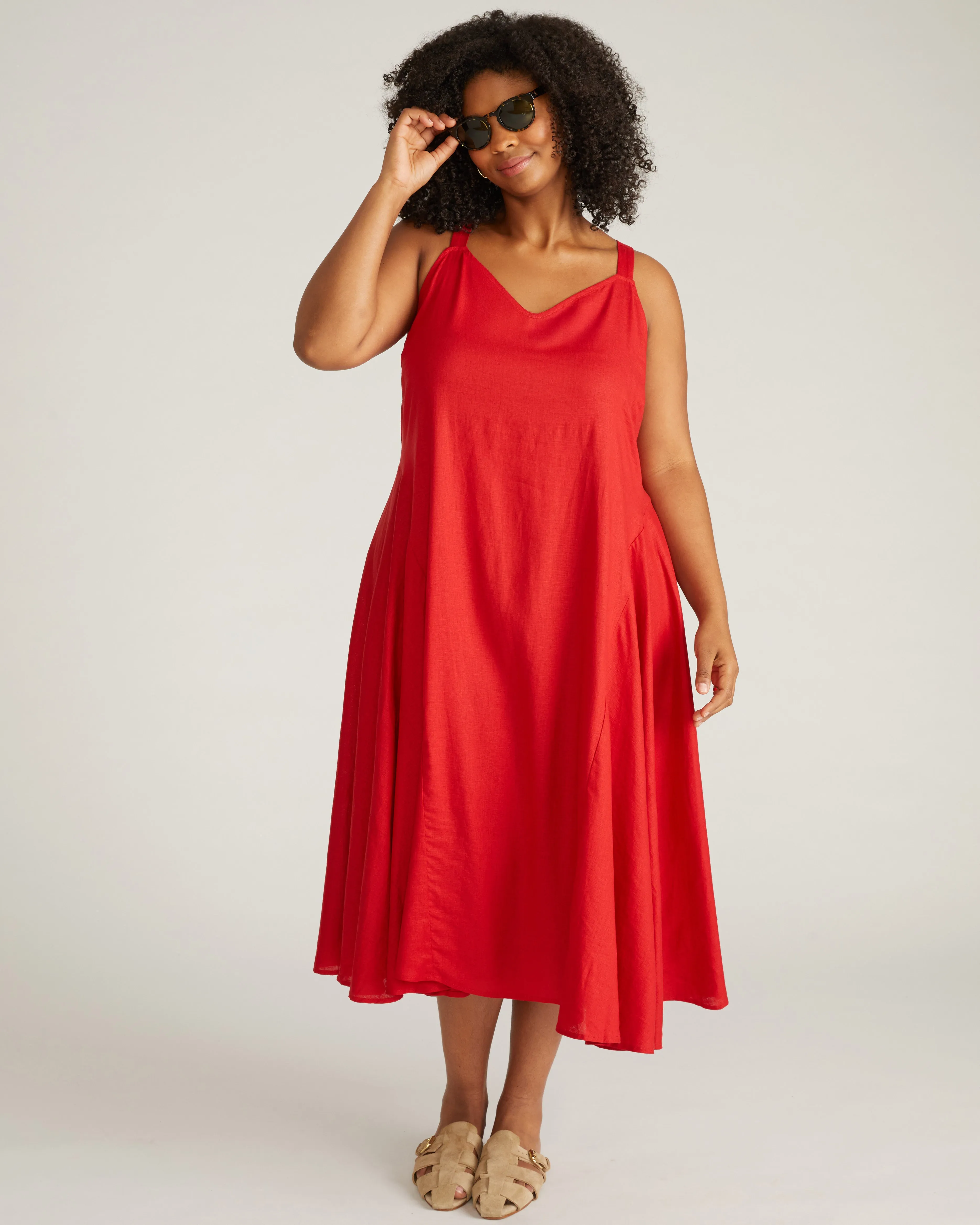 Sunshower Flowy Linen Blend Dress - Ruby Red sold by Universal Standard