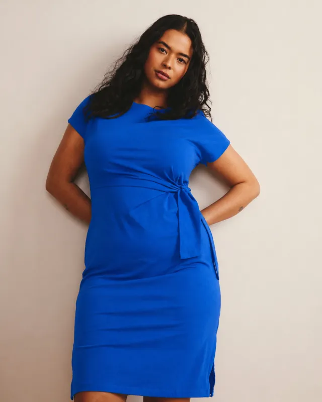 Crescent Breton Stripe Knot Dress - Solid Ultramarine made by Universal Standard