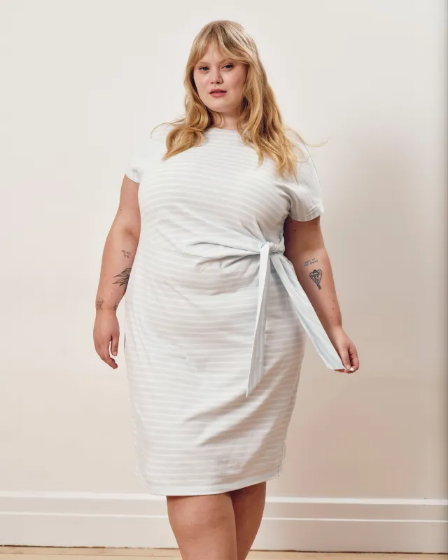 Crescent Breton Stripe Knot Dress - Pale Blue/White Stripe made by Universal Standard