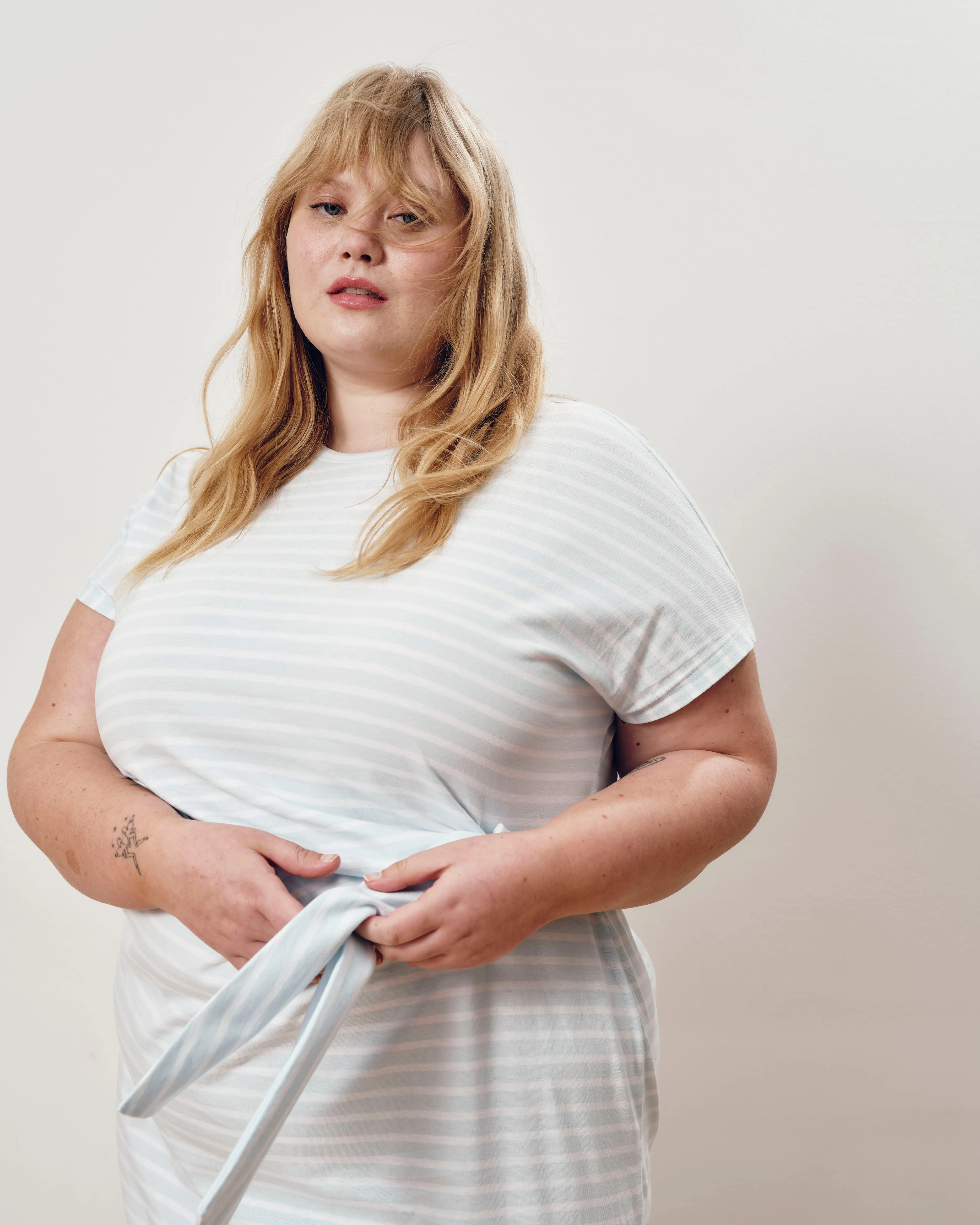 Crescent Breton Stripe Knot Dress - Pale Blue/White Stripe sold by Universal Standard product image thumbnail 2