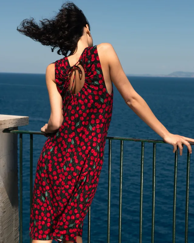 Lila Tie-Back Liquid Jersey Dress - Very Cherry Print made by Universal Standard