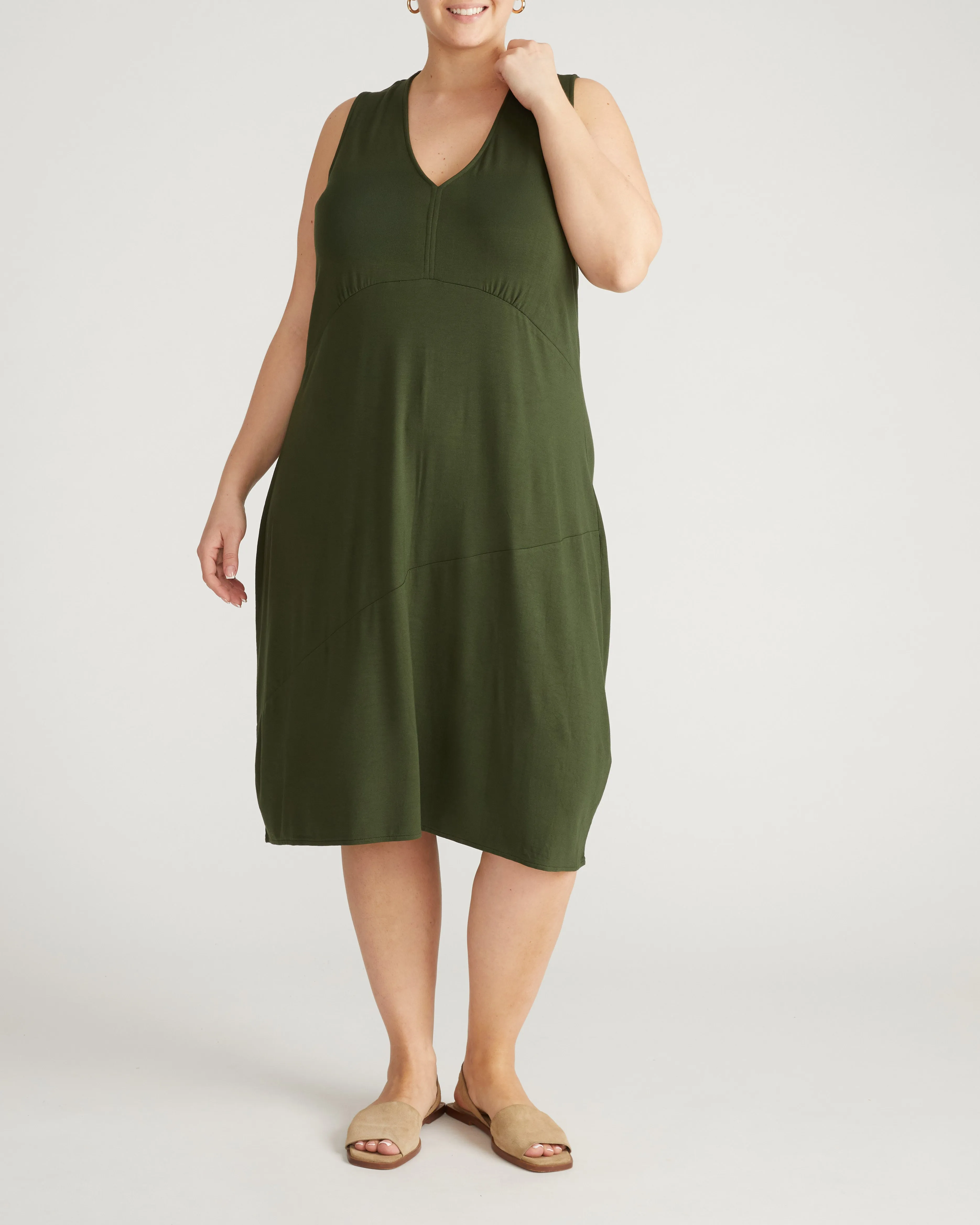 Lila Tie-Back Liquid Jersey Dress - Coratina Green sold by Universal Standard