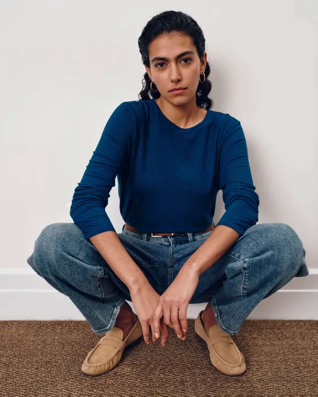 Joan Liquid Jersey Long Sleeve Top - Blue Teal made by Universal Standard