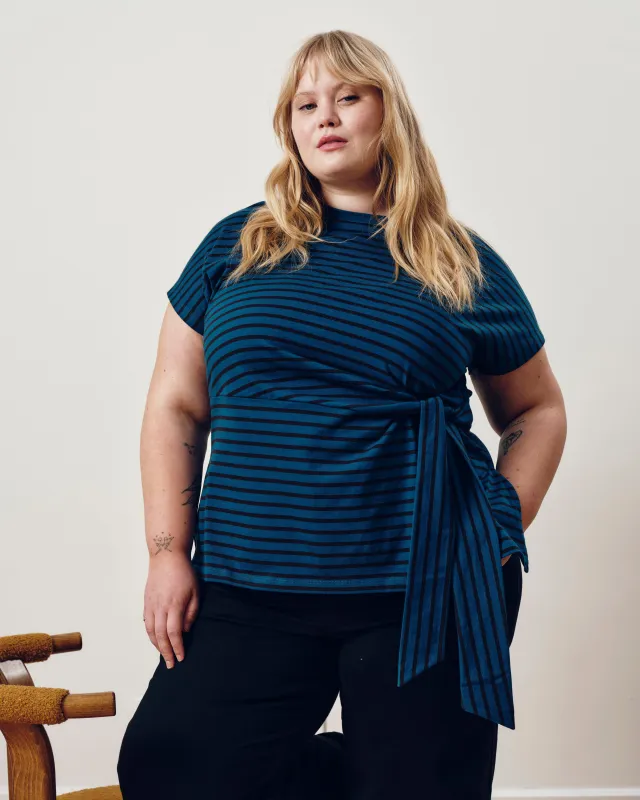 Crescent Breton Stripe Knot Tee - Deep Teal/Black Stripe made by Universal Standard