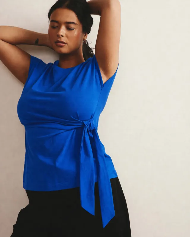 Crescent Breton Stripe Knot Tee - Solid Ultramarine made by Universal Standard