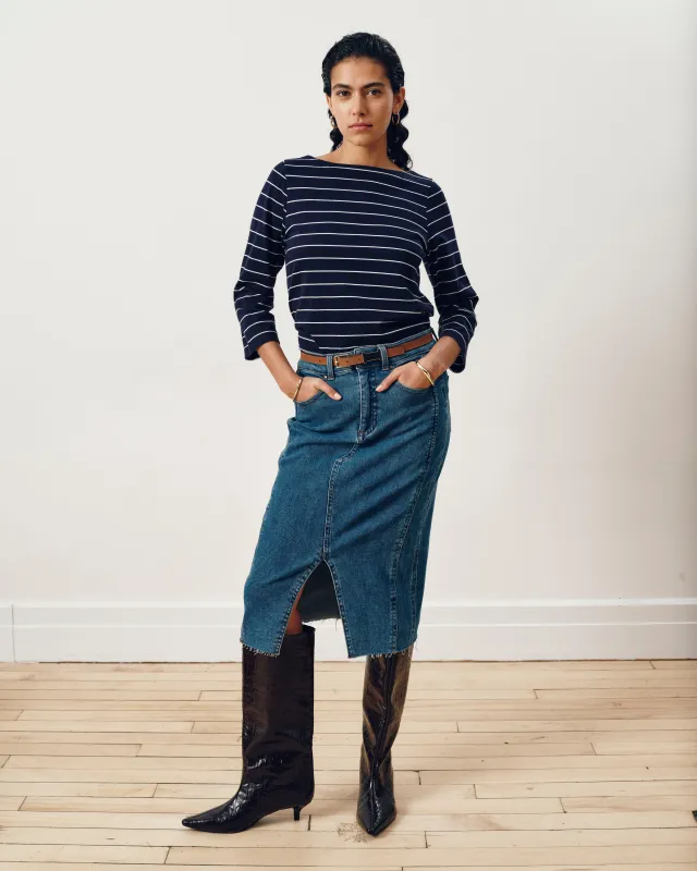 Belle Breton Stripe Jersey Tee - Navy Pinstripe made by Universal Standard