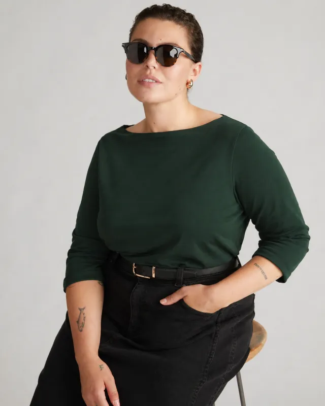 Belle Breton Stripe Jersey Tee - Solid Conifer made by Universal Standard