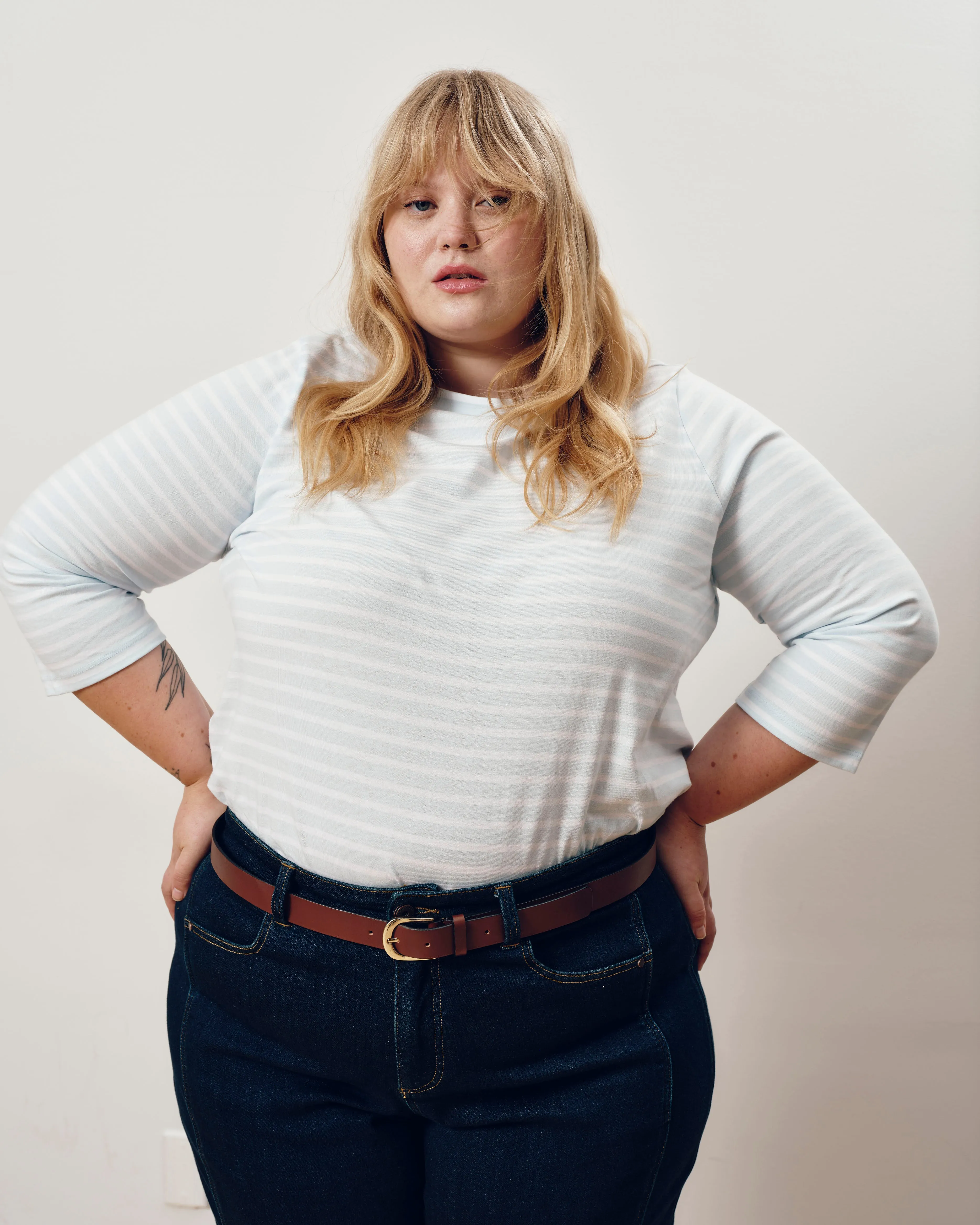 Belle Breton Stripe Jersey Tee - Pale Blue/White Stripe sold by Universal Standard product image thumbnail 3