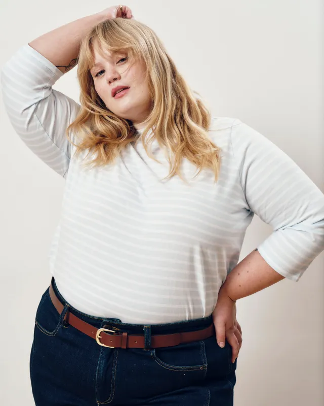 Belle Breton Stripe Jersey Tee - Pale Blue/White Stripe made by Universal Standard