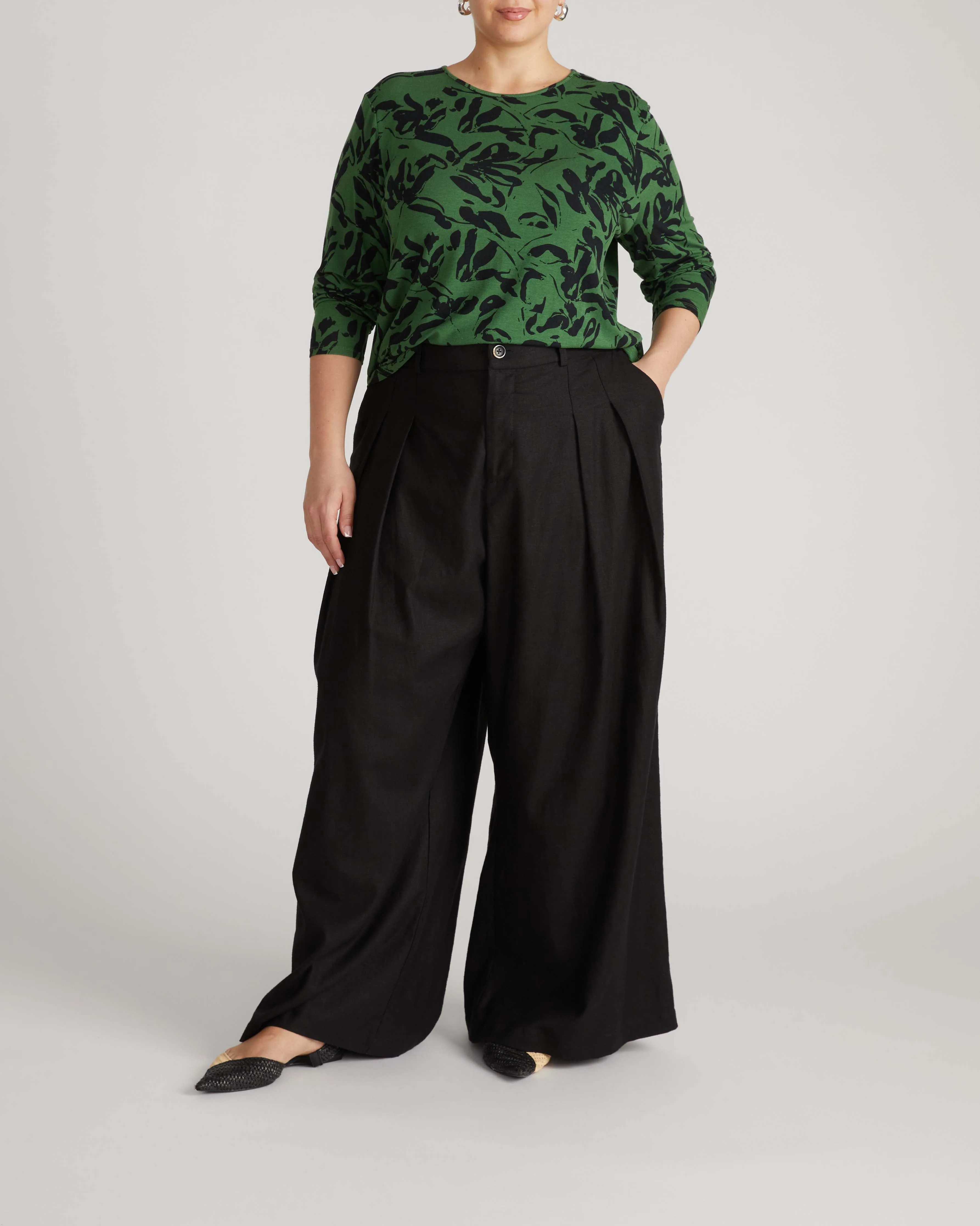 Joan Liquid Jersey Long Sleeve Top - Green Sgraffito Print sold by Universal Standard product image thumbnail 4