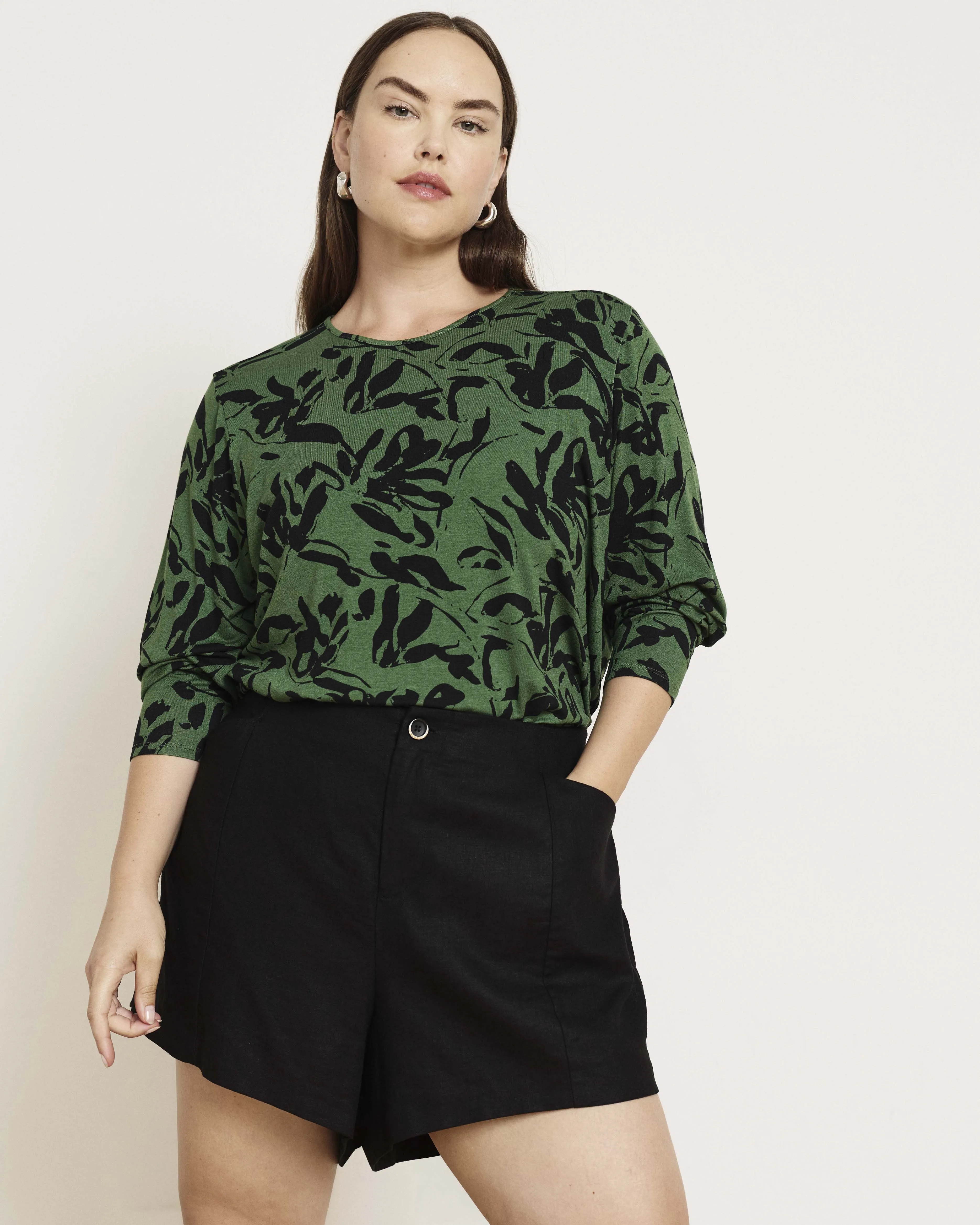 Joan Liquid Jersey Long Sleeve Top - Green Sgraffito Print sold by Universal Standard product image thumbnail 2