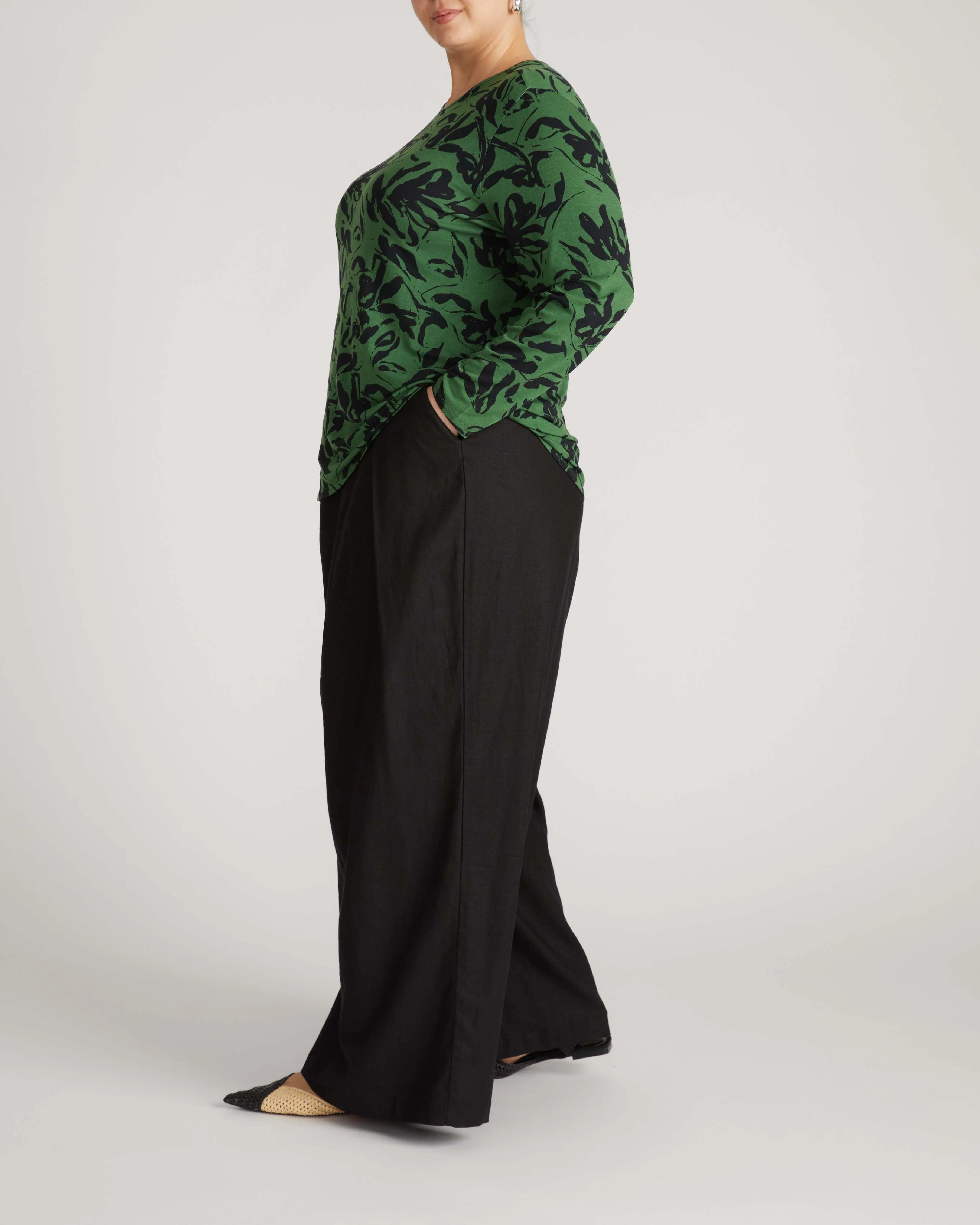 Joan Liquid Jersey Long Sleeve Top - Green Sgraffito Print sold by Universal Standard product image thumbnail 5