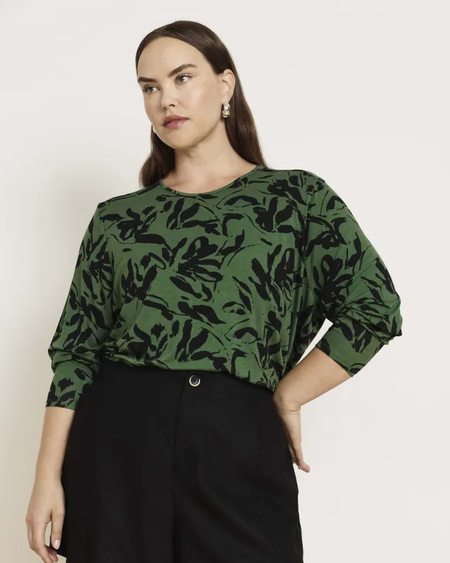 Joan Liquid Jersey Long Sleeve Top - Green Sgraffito Print made by Universal Standard