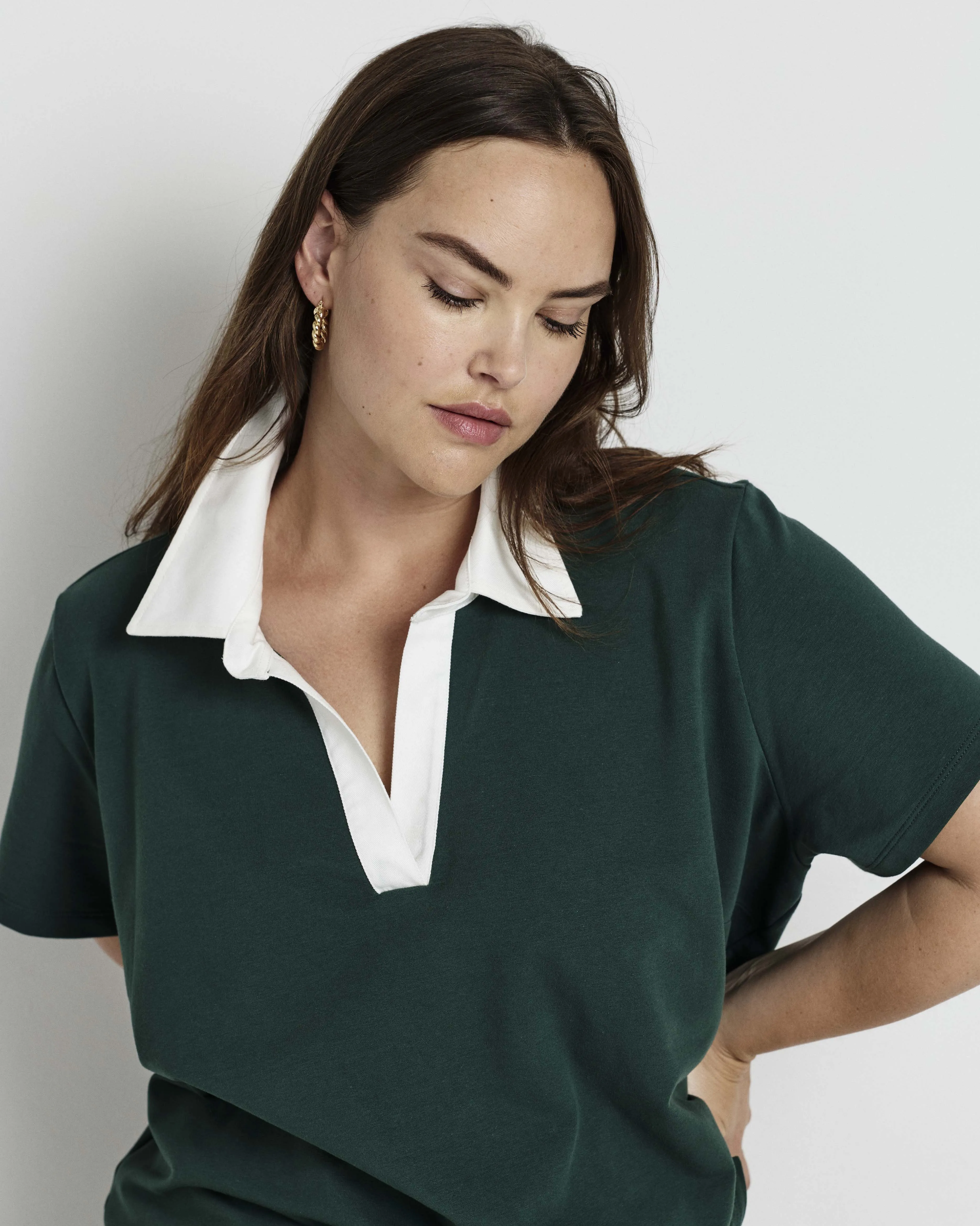 Varsity French Terry Polo Top - Forest Green/White sold by Universal Standard product image thumbnail 2
